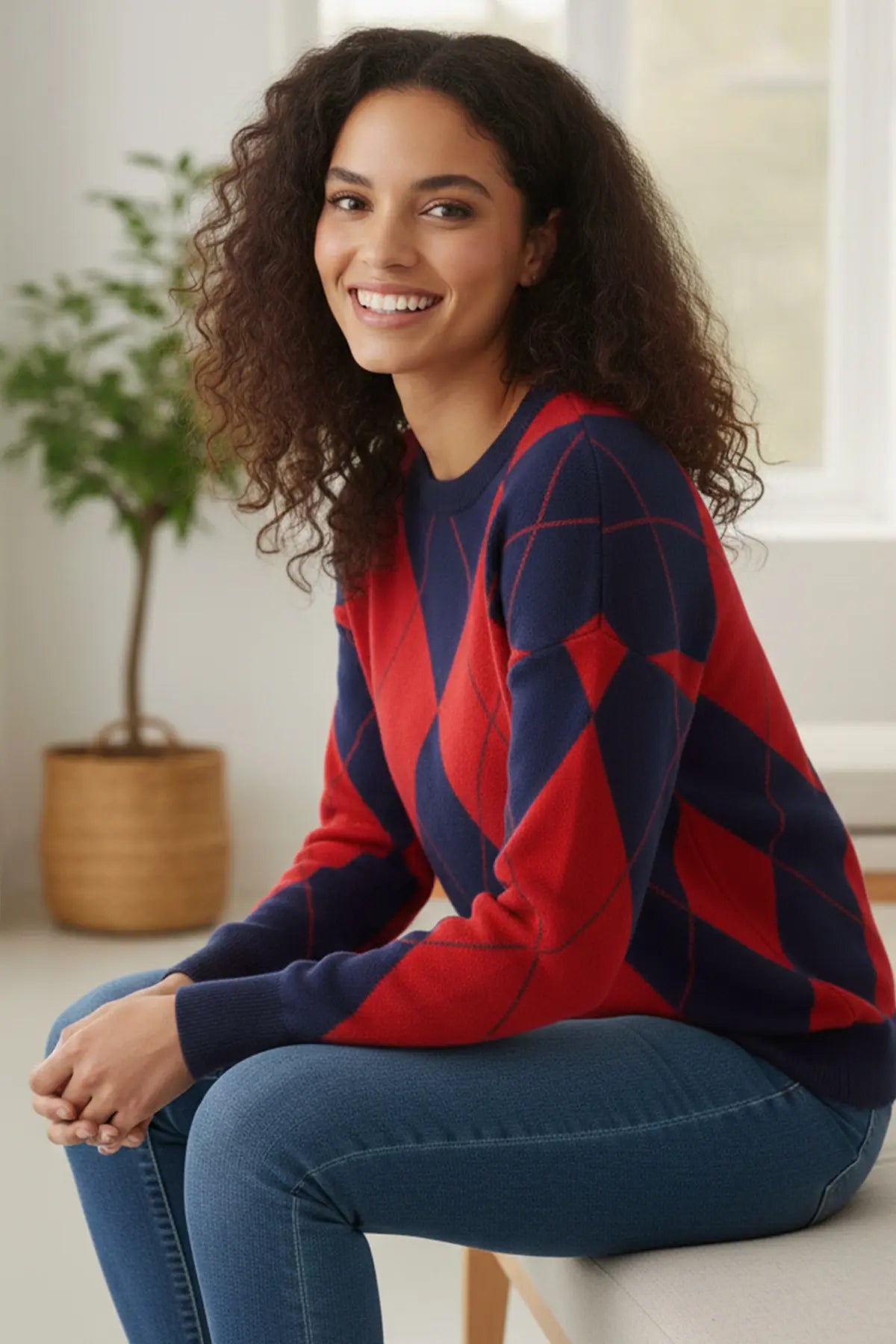Baklava Patterned Knitted Sweater, view 3