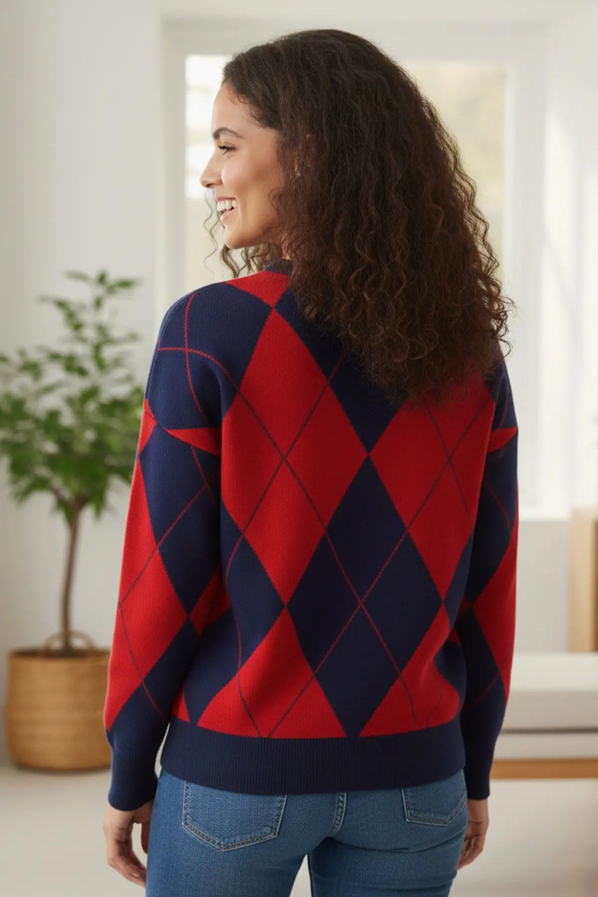 Baklava Patterned Knitted Sweater, view 4