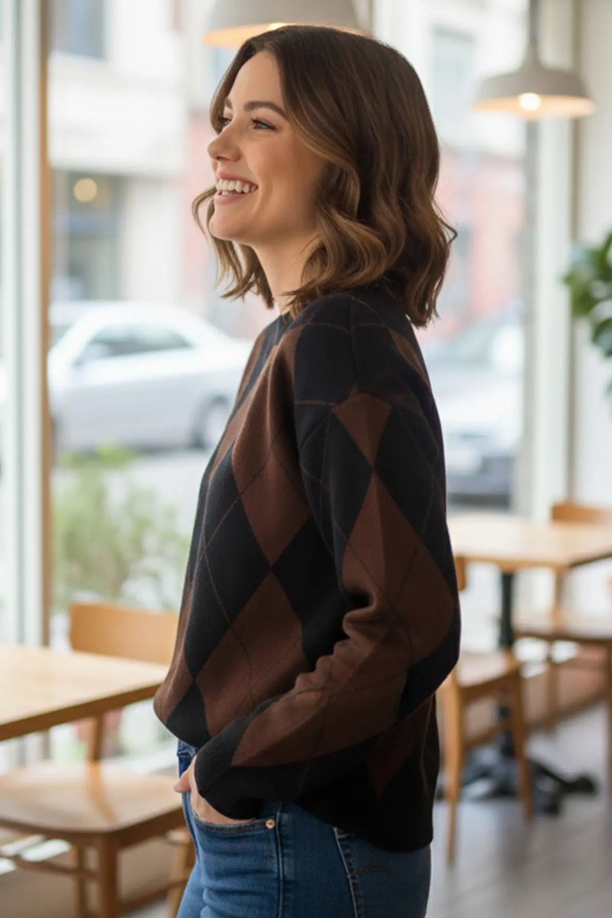 Baklava Patterned Knitted Sweater, view 2