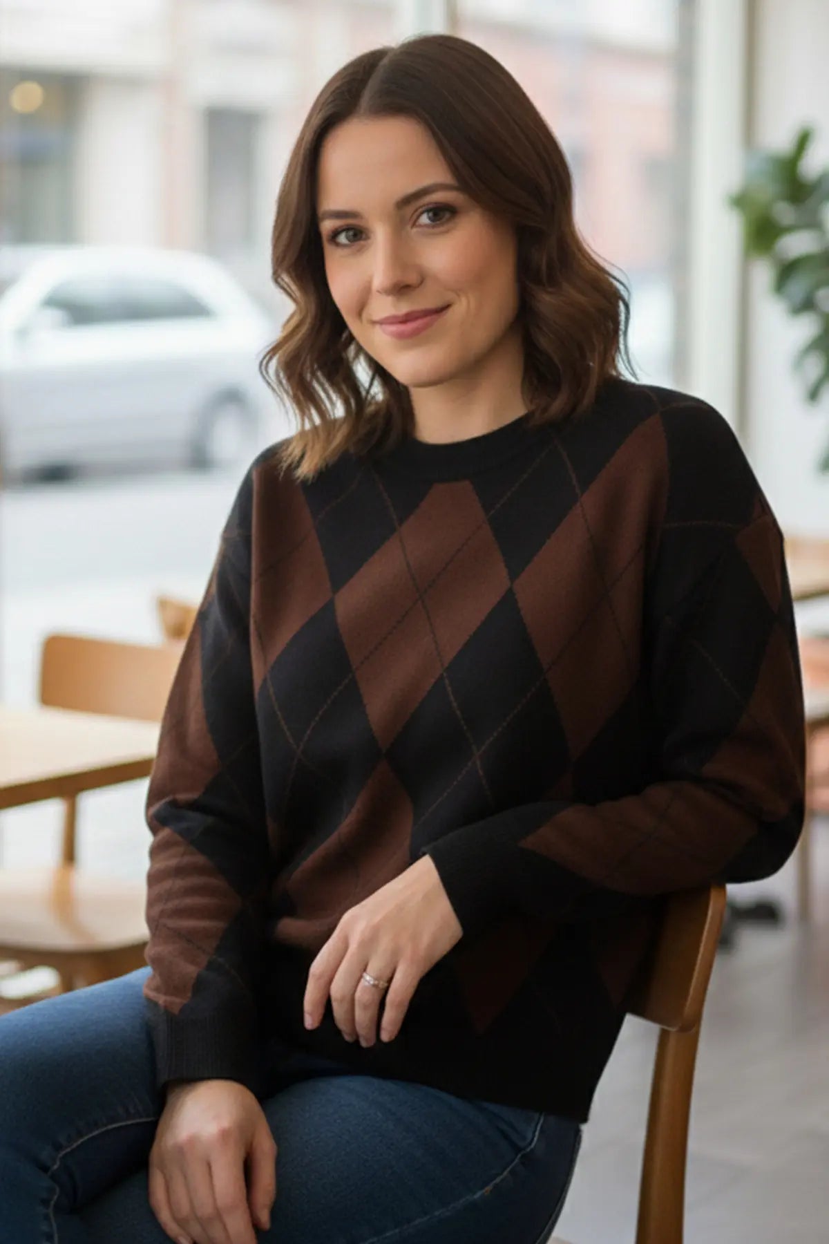 Baklava Patterned Knitted Sweater, view 3