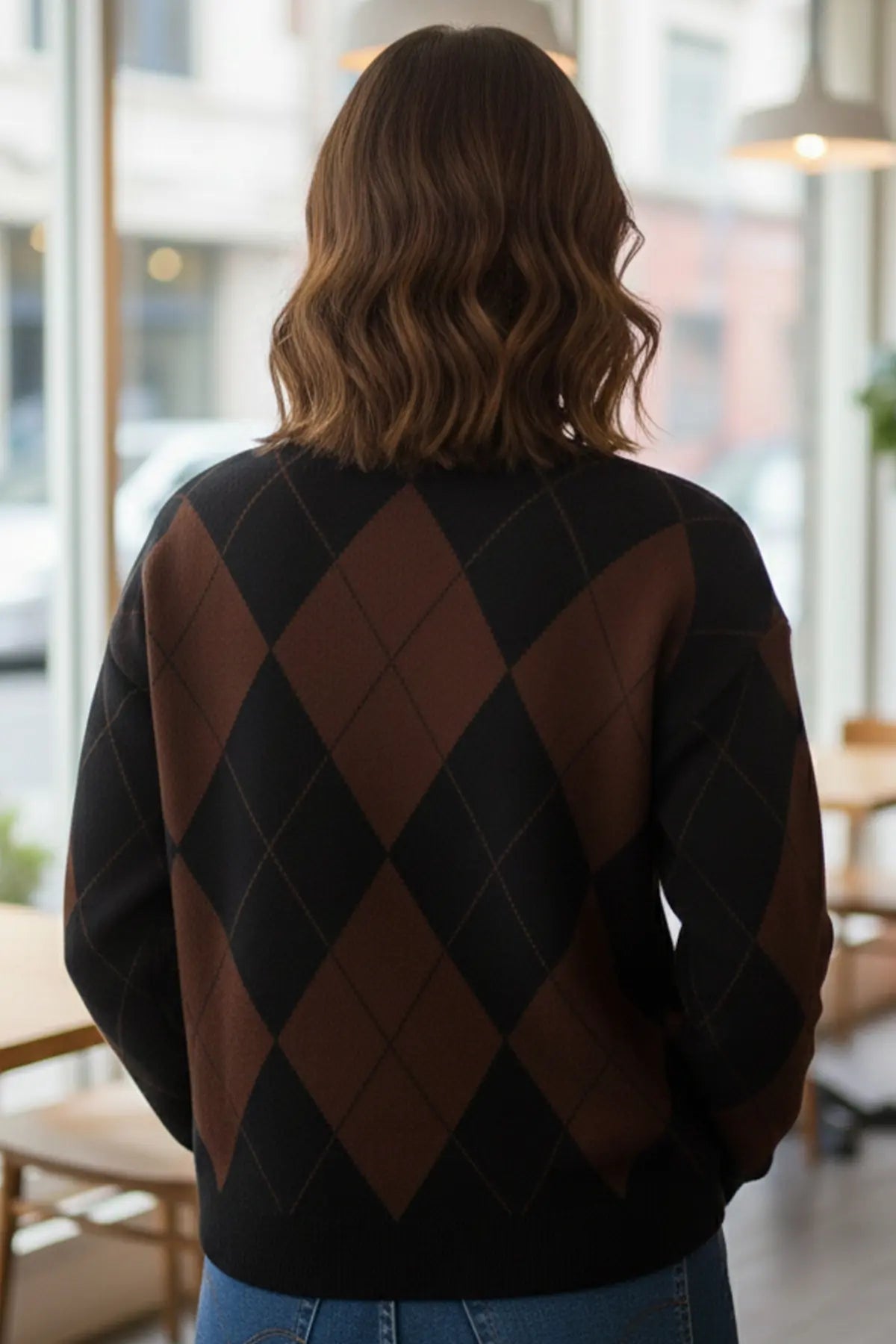 Baklava Patterned Knitted Sweater, view 4
