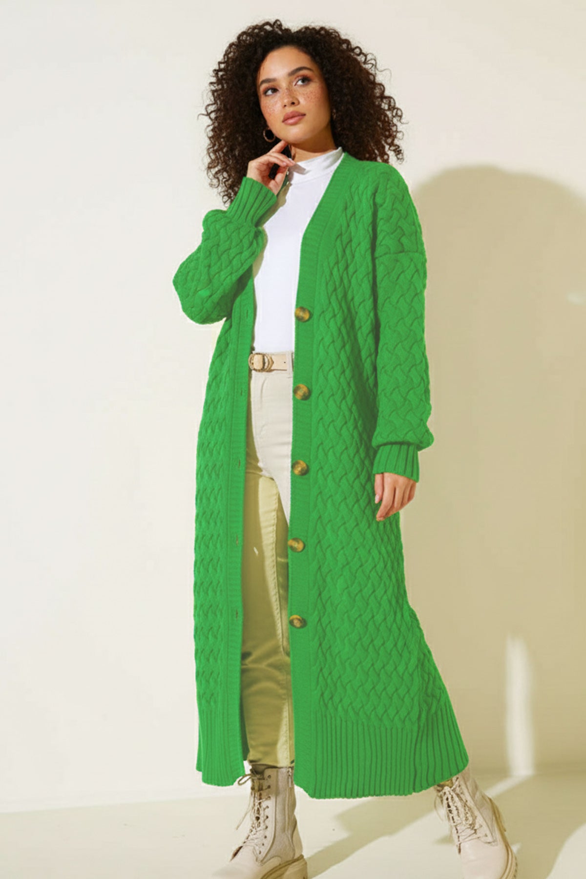 Long Knitted Cardigan With Knitted Pattern by NEOMODEST