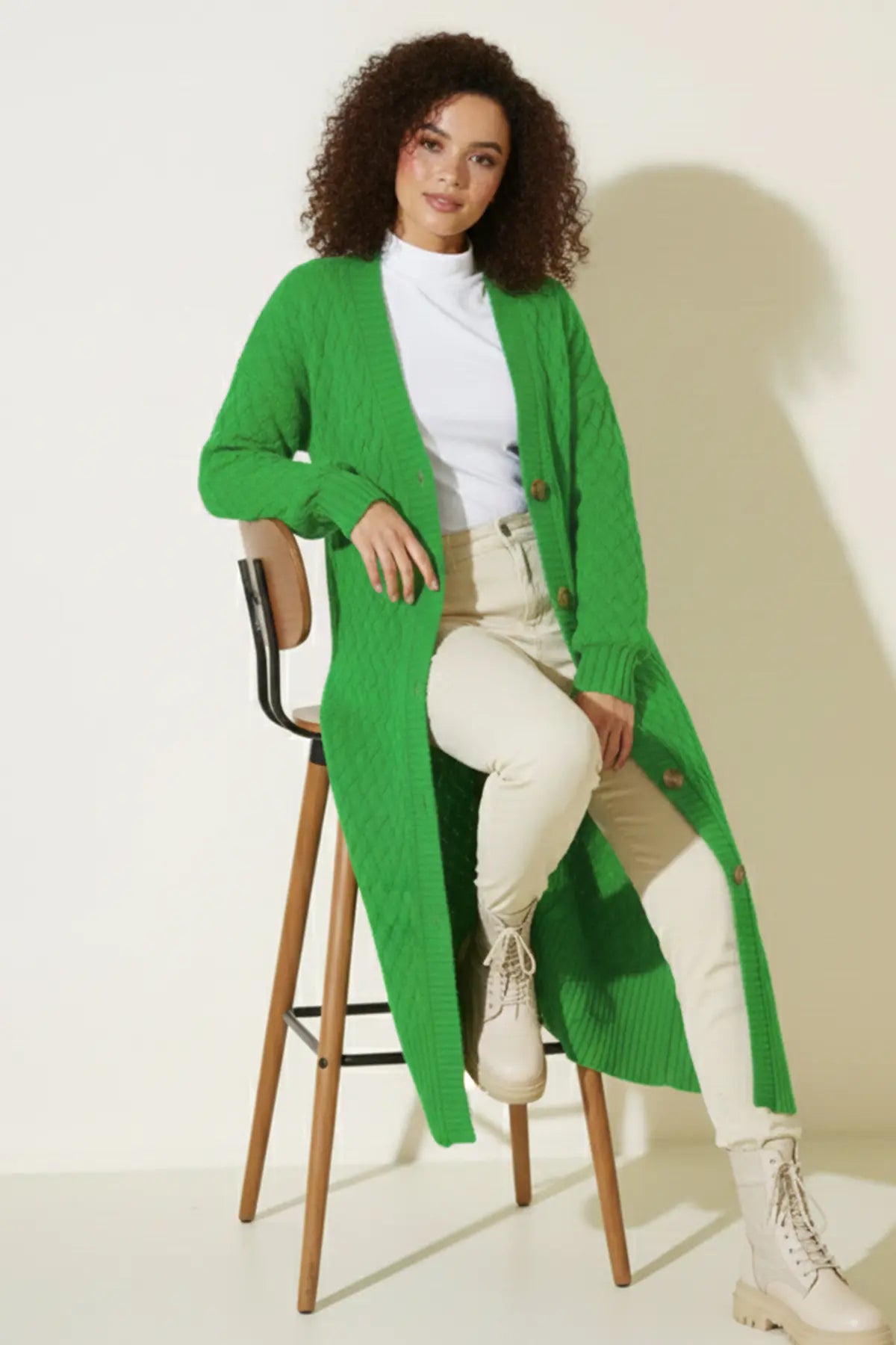 Long Knitted Cardigan With Knitted Pattern, view 2