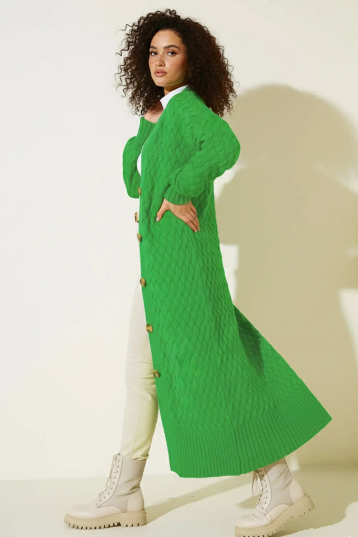 Long Knitted Cardigan With Knitted Pattern, view 3