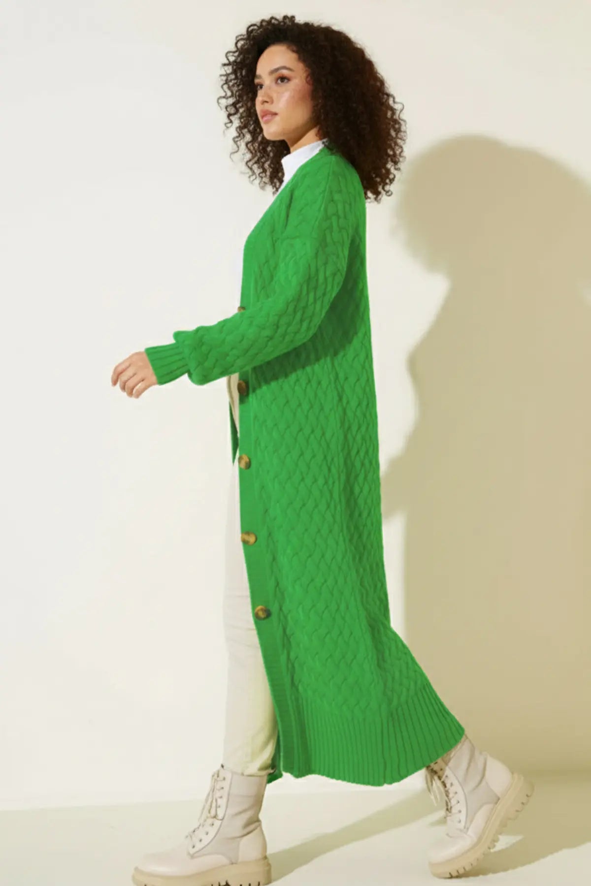 Long Knitted Cardigan With Knitted Pattern, view 4