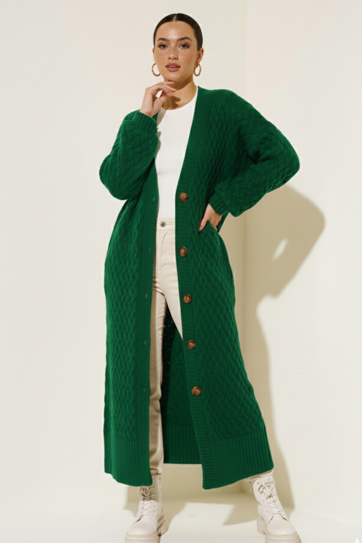 Long Knitted Cardigan With Knitted Pattern by NEOMODEST