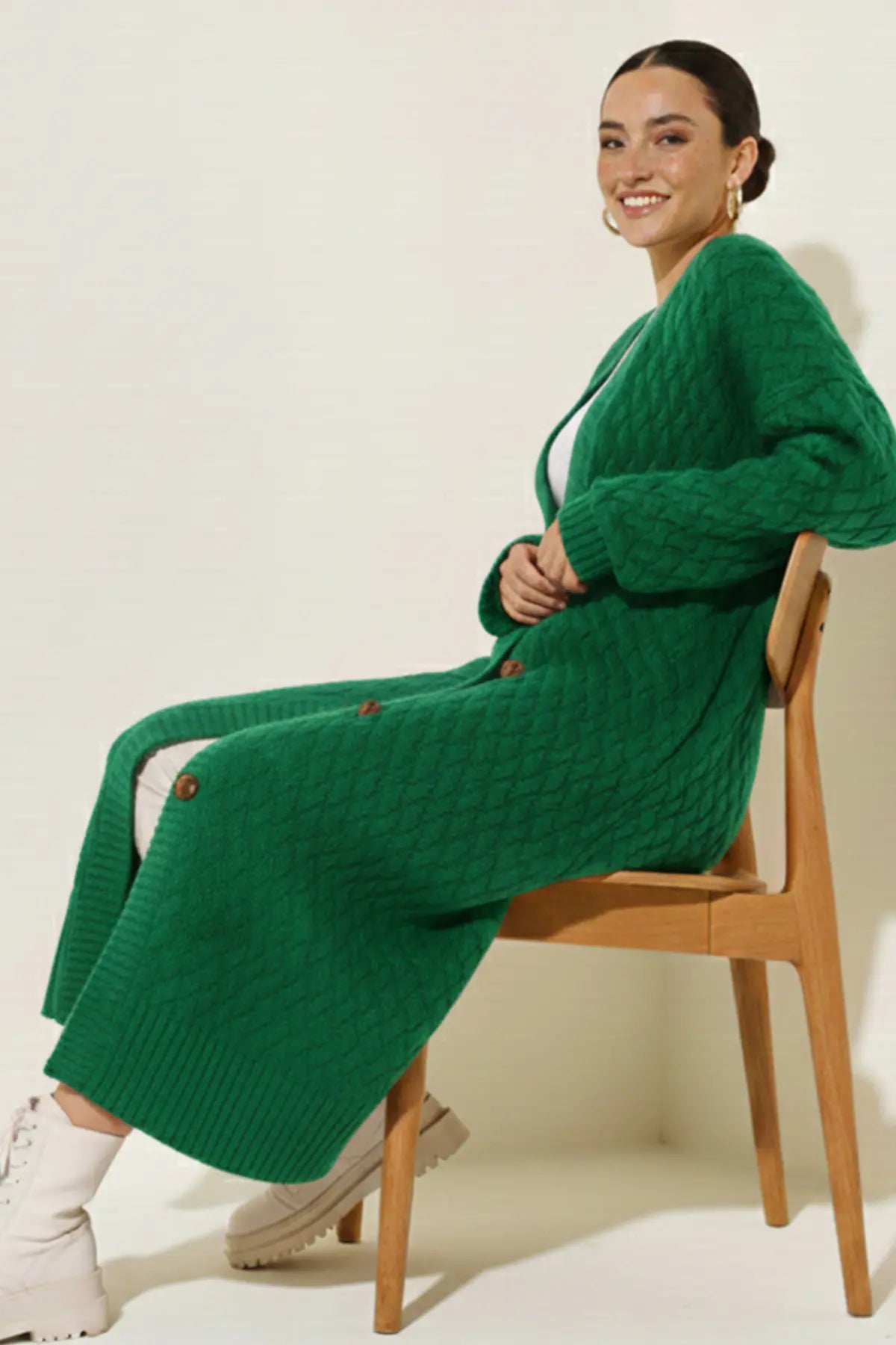 Long Knitted Cardigan With Knitted Pattern, view 2