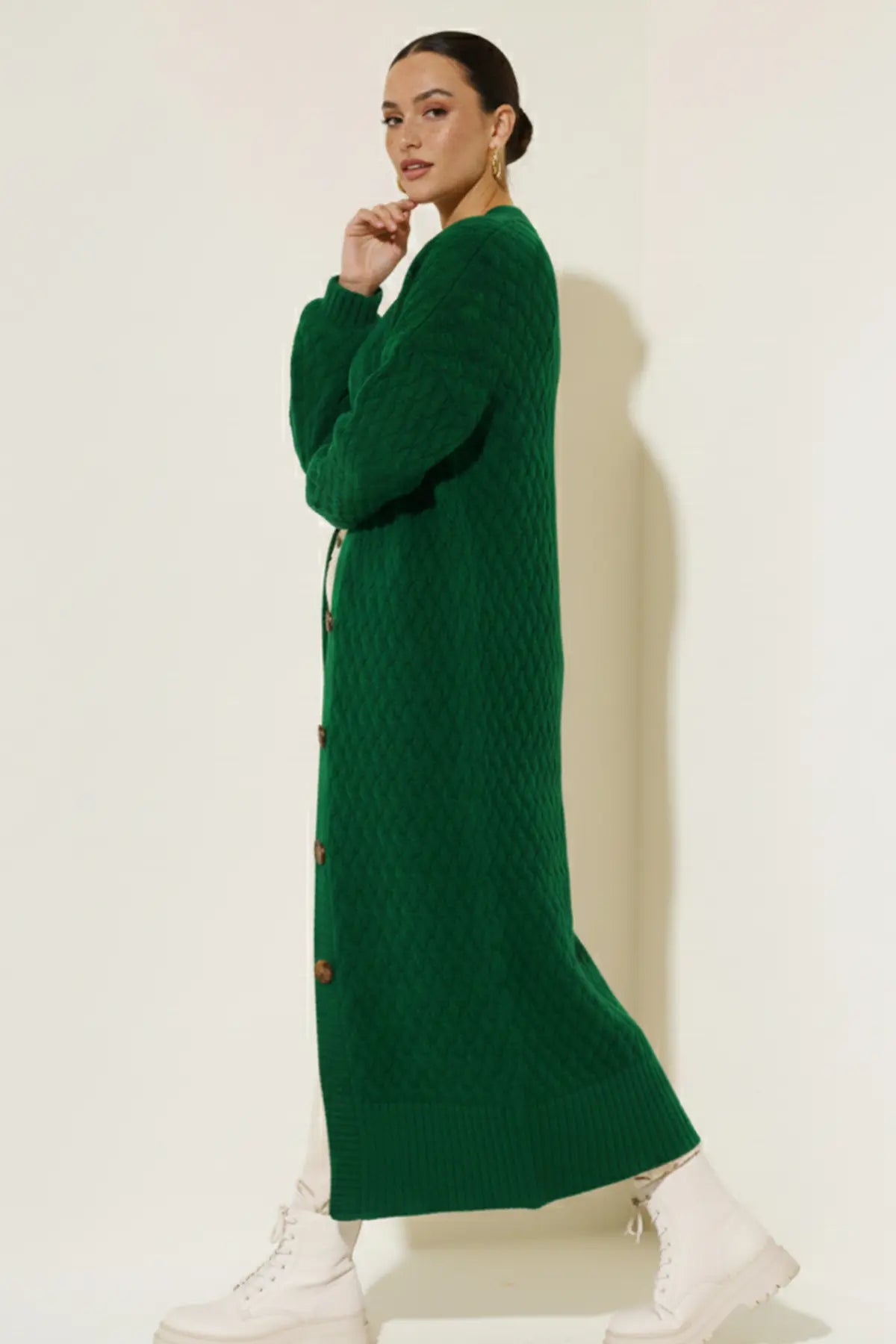 Long Knitted Cardigan With Knitted Pattern, view 3