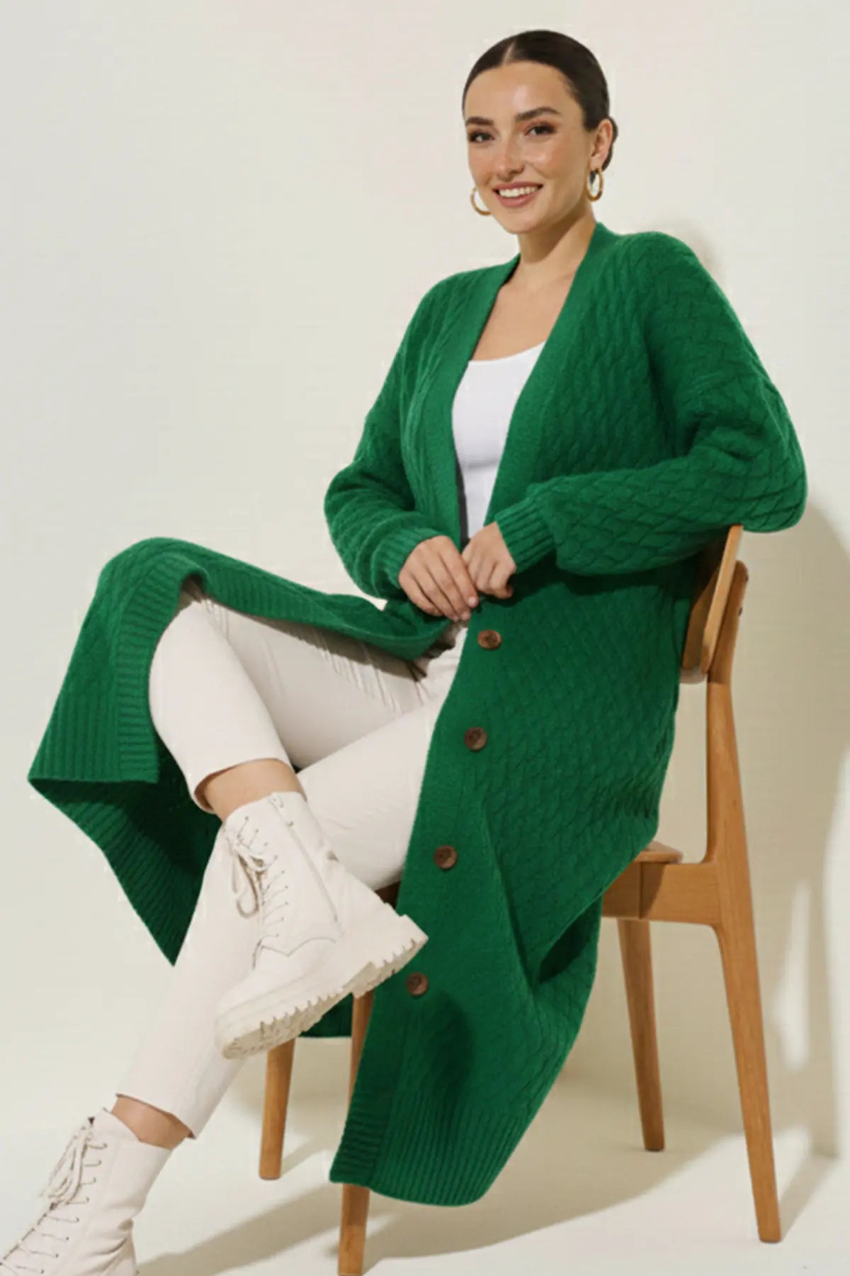 Long Knitted Cardigan With Knitted Pattern, view 4
