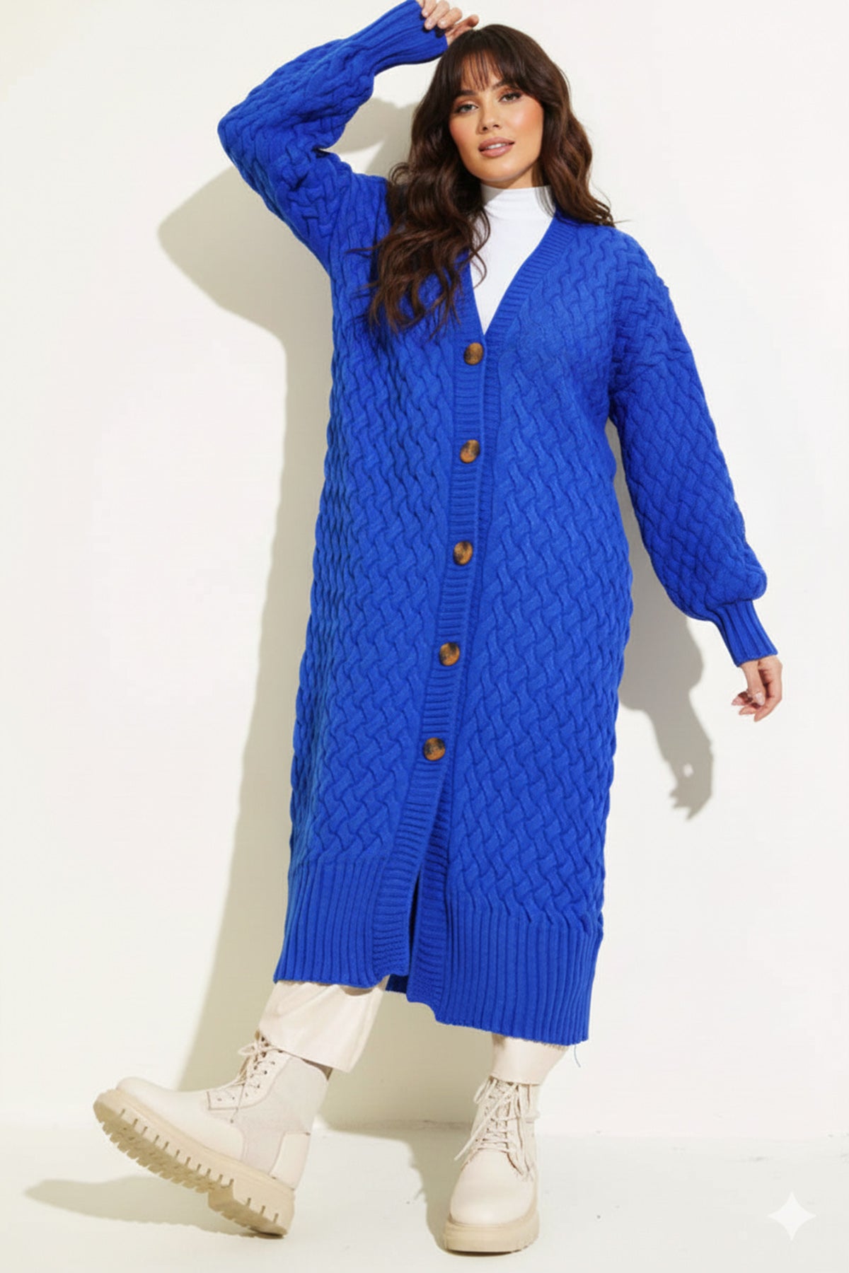 Long Knitted Cardigan With Knitted Pattern by NEOMODEST
