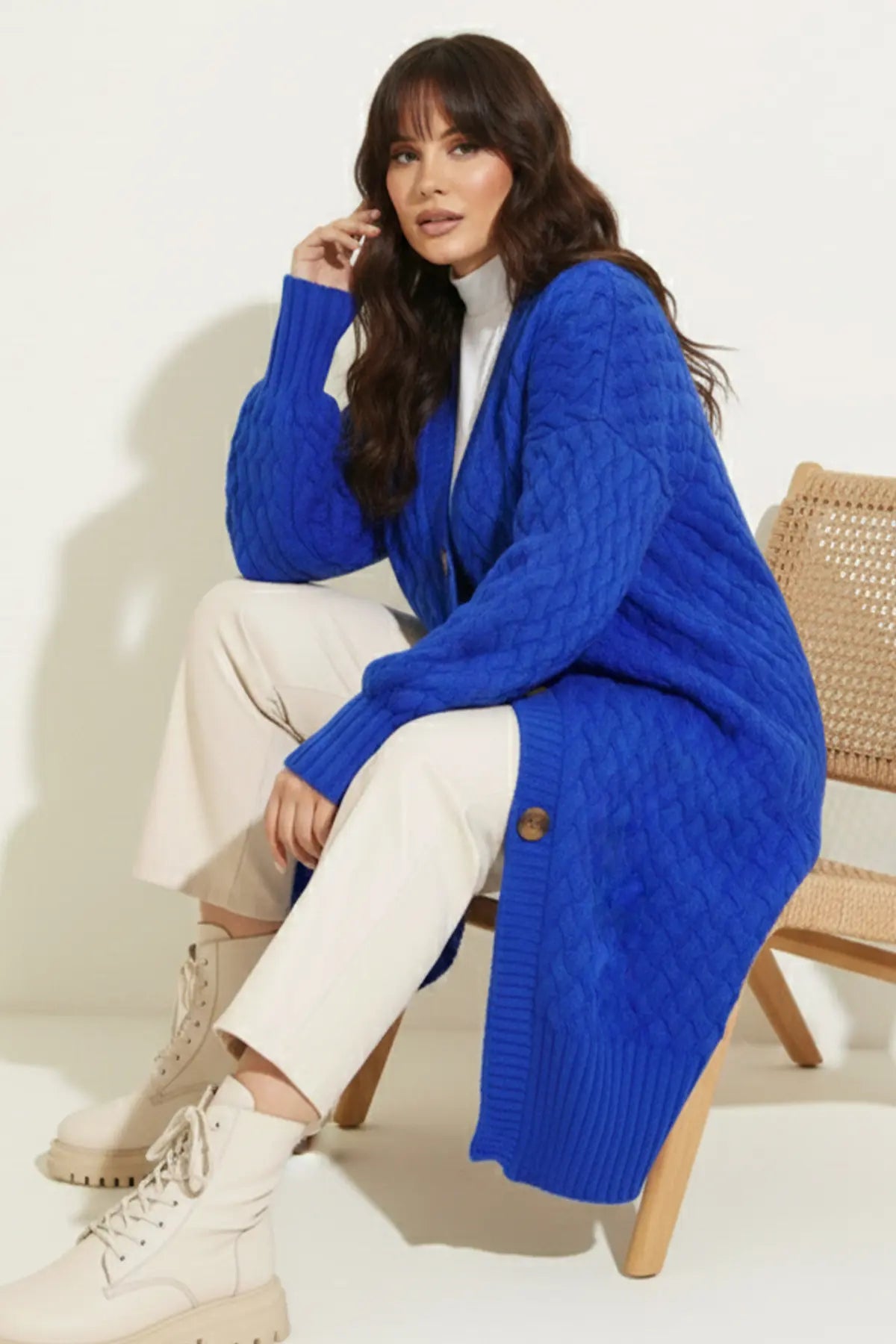 Long Knitted Cardigan With Knitted Pattern, view 2