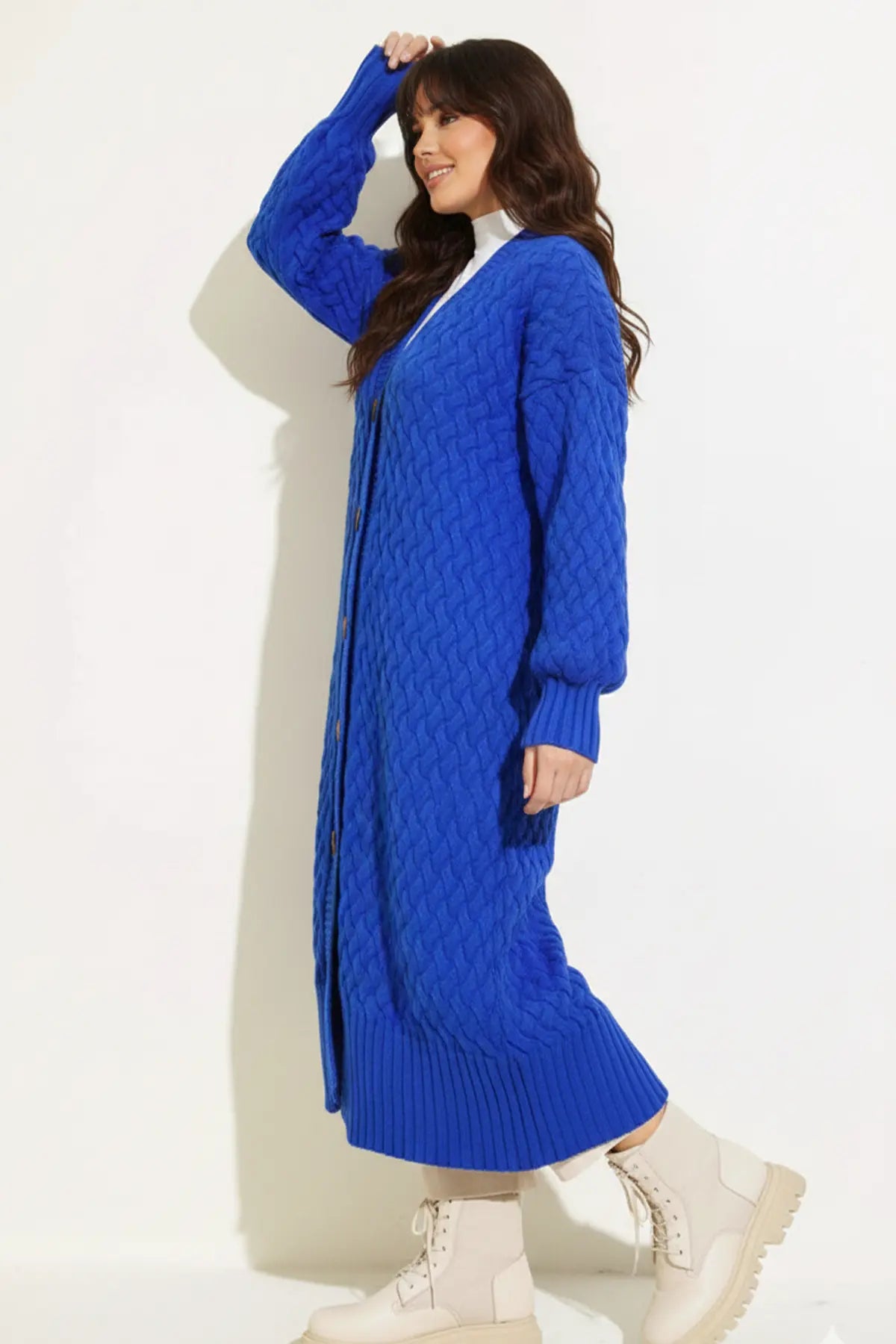 Long Knitted Cardigan With Knitted Pattern, view 3