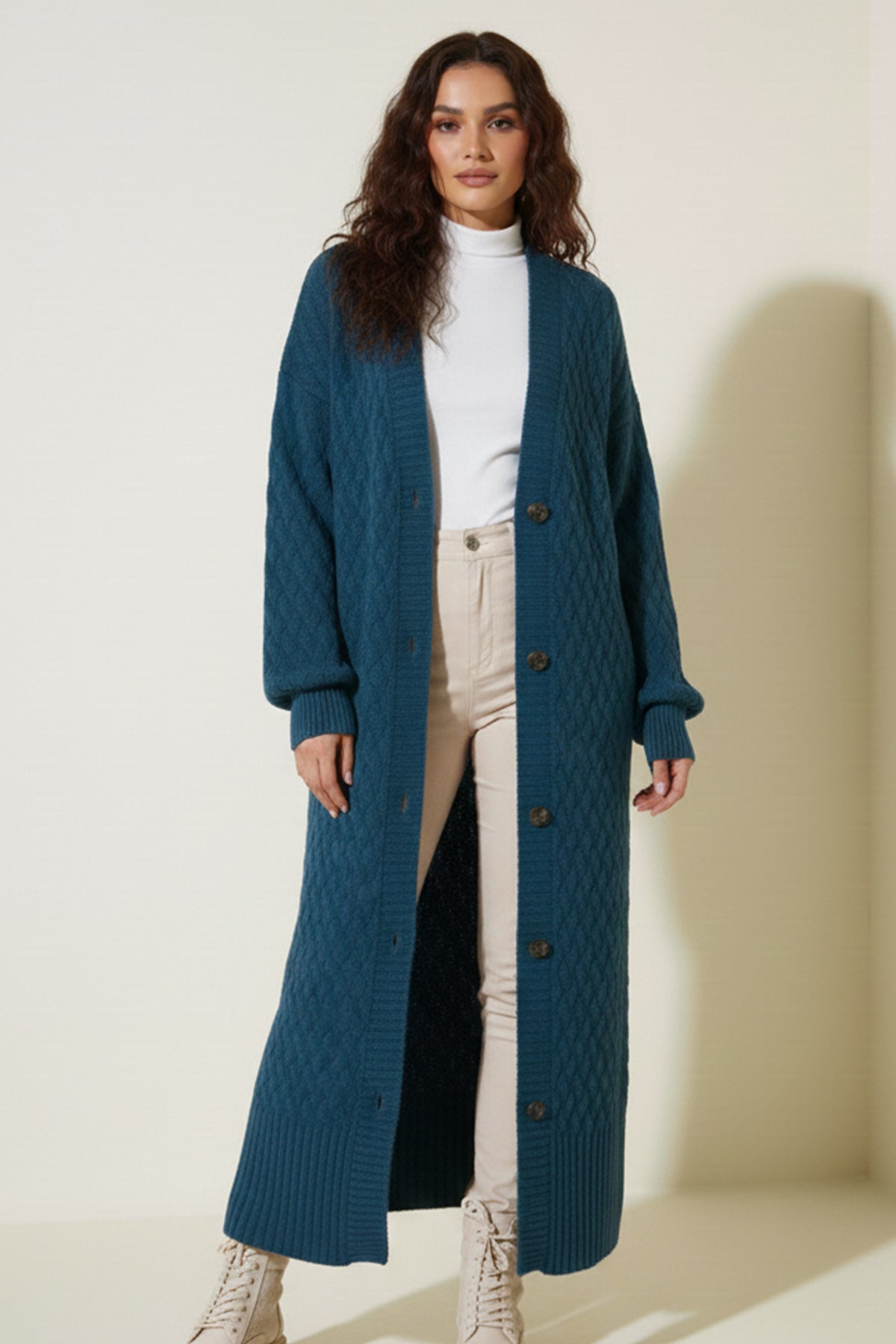 Long Knitted Cardigan With Knitted Pattern by NEOMODEST