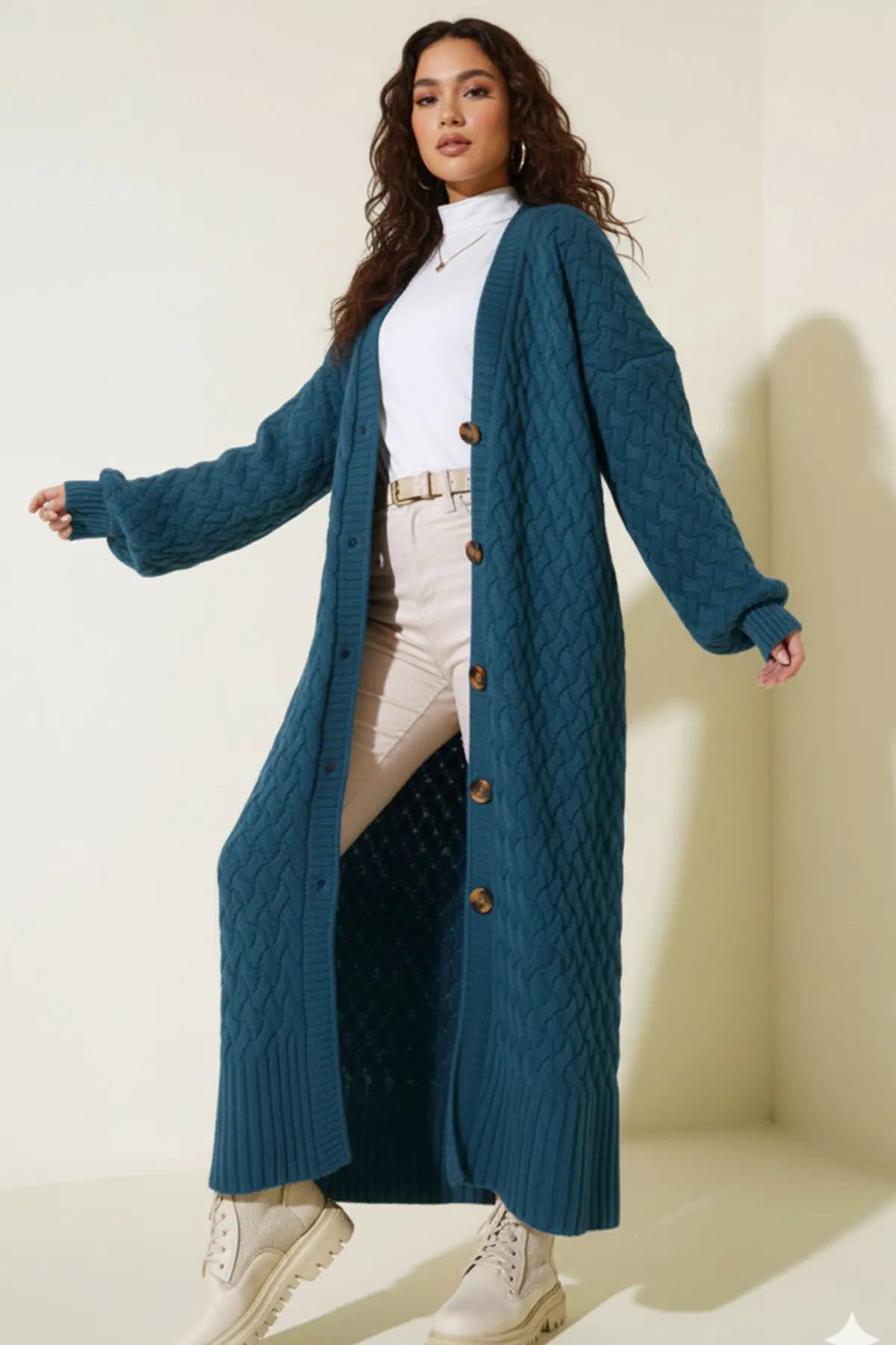 Long Knitted Cardigan With Knitted Pattern, view 4