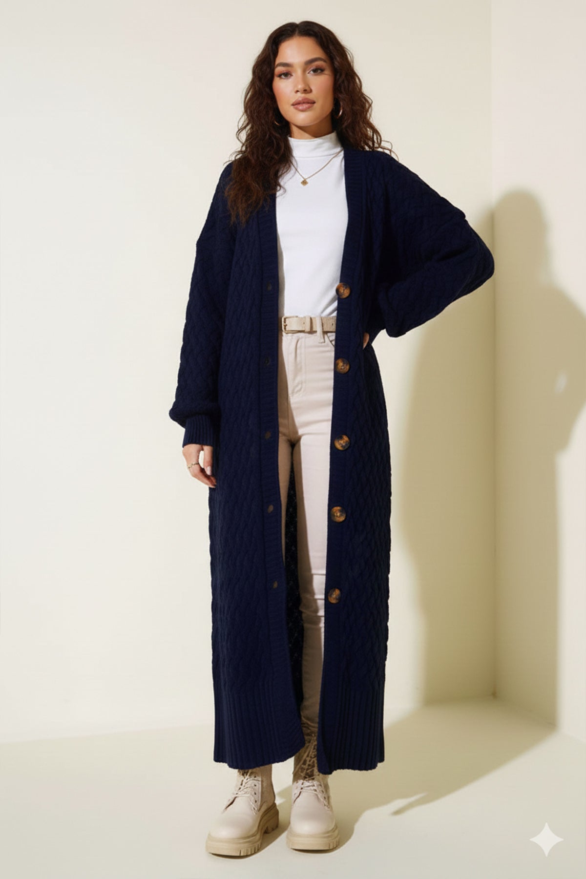 Long Knitted Cardigan With Knitted Pattern by NEOMODEST
