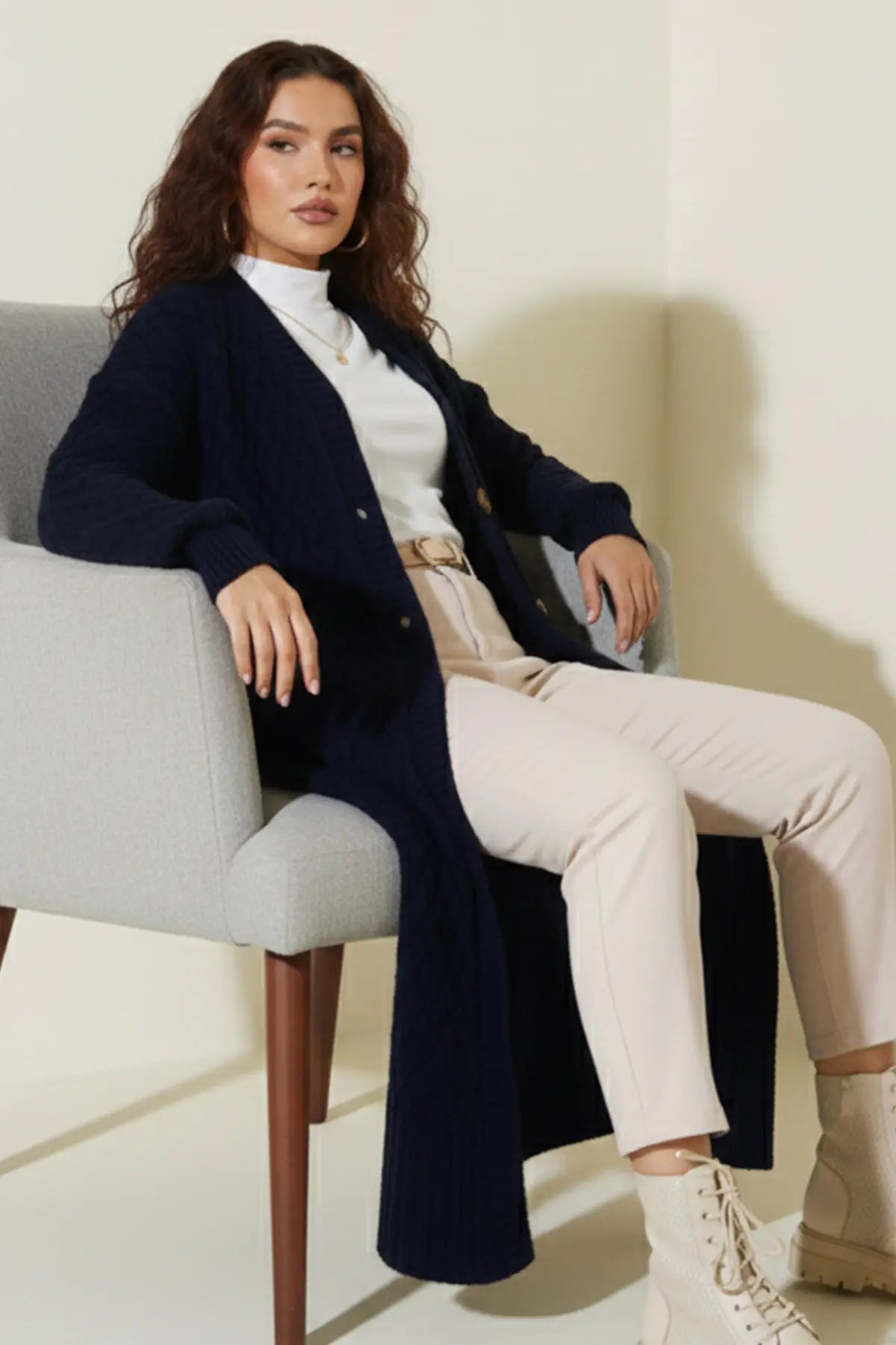 Long Knitted Cardigan With Knitted Pattern, view 2