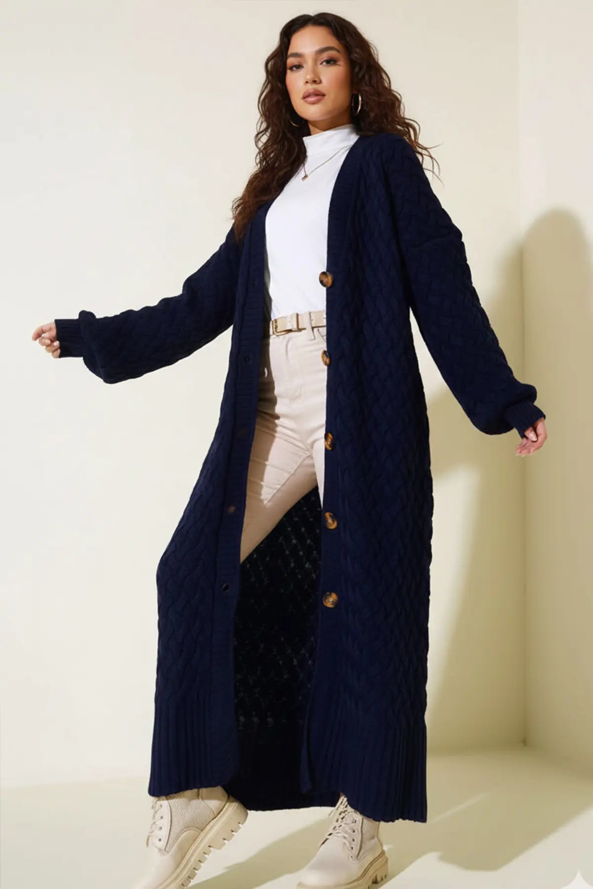 Long Knitted Cardigan With Knitted Pattern, view 3