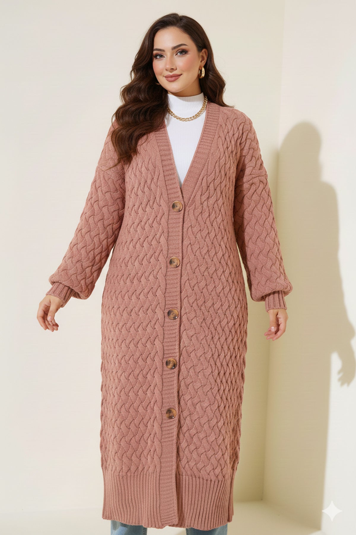Long Knitted Cardigan With Knitted Pattern by NEOMODEST