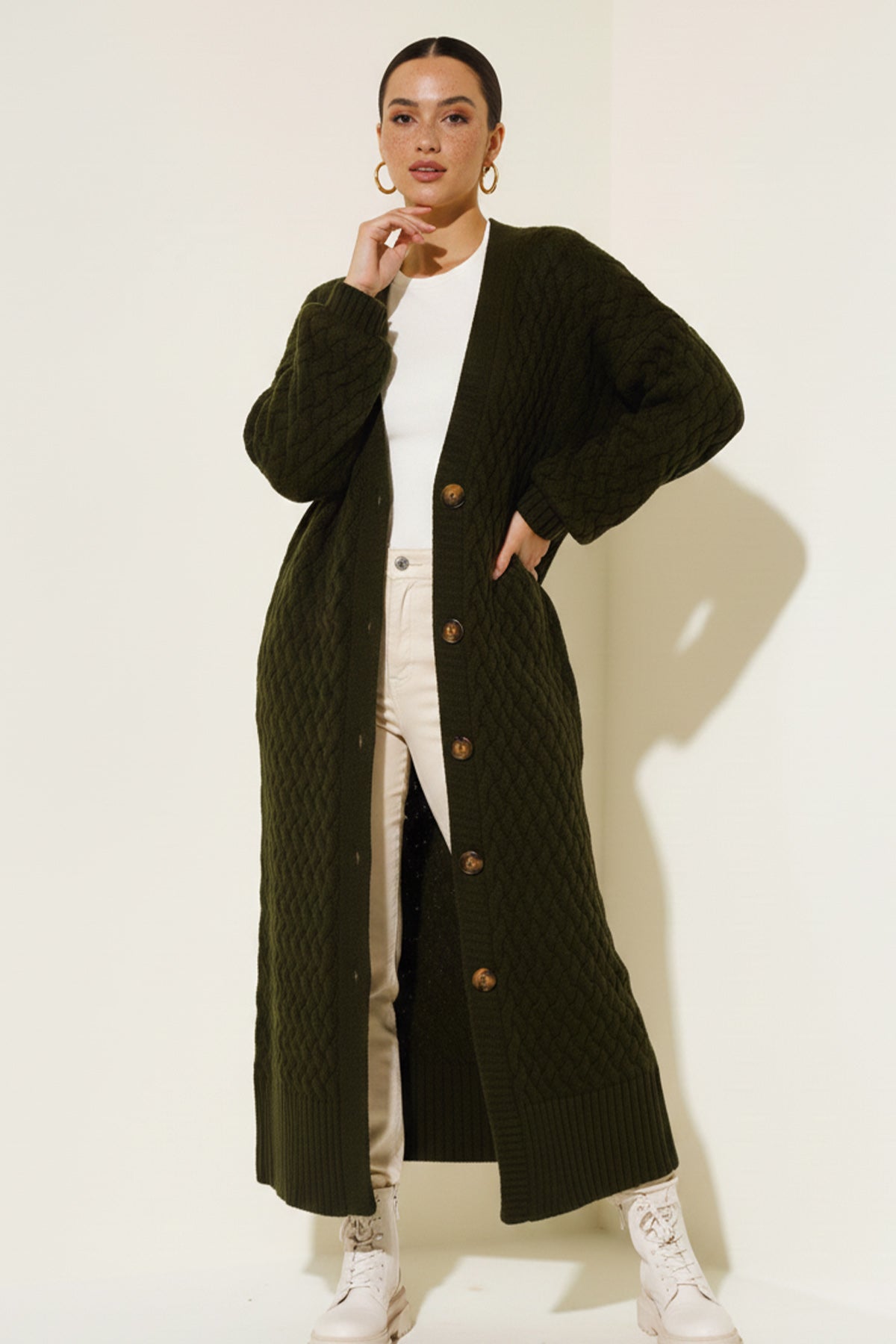 Long Knitted Cardigan With Knitted Pattern by NEOMODEST