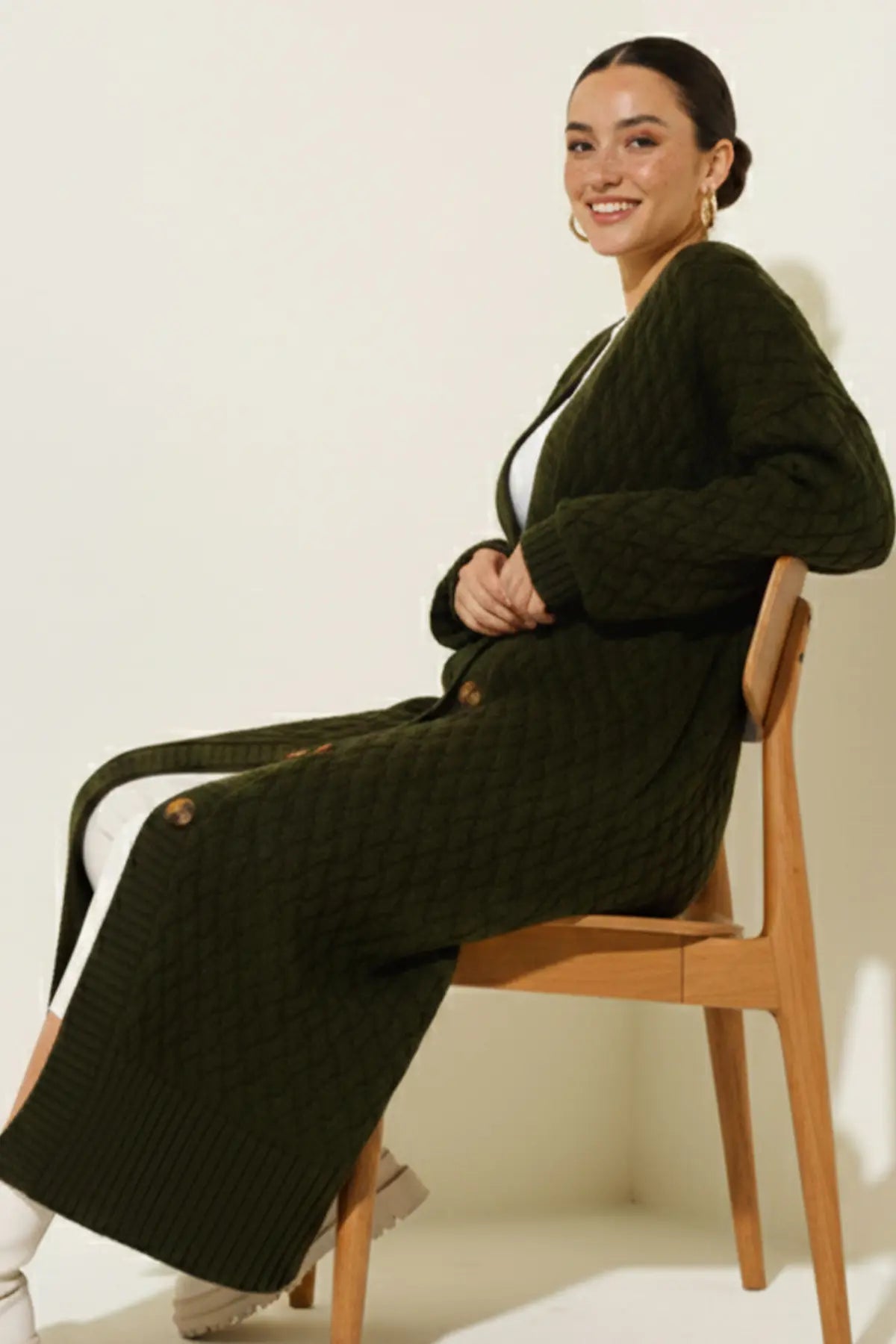 Long Knitted Cardigan With Knitted Pattern, view 2