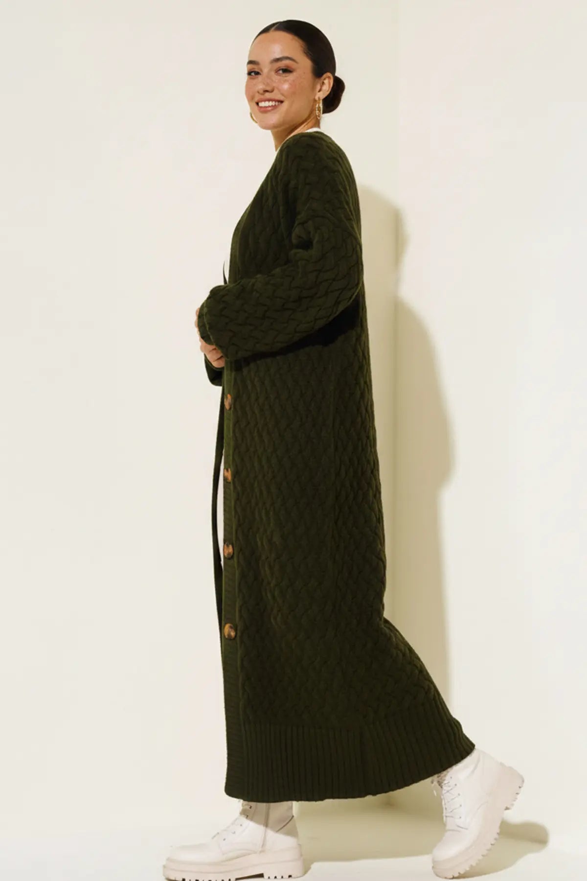 Long Knitted Cardigan With Knitted Pattern, view 3