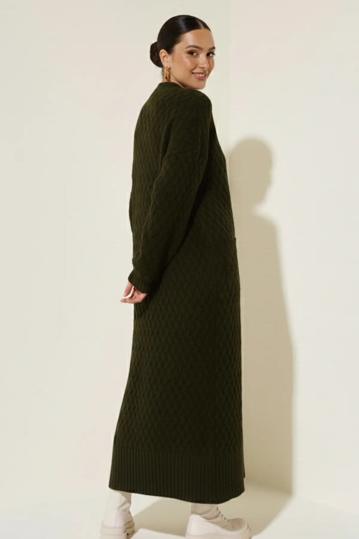 Long Knitted Cardigan With Knitted Pattern, view 4