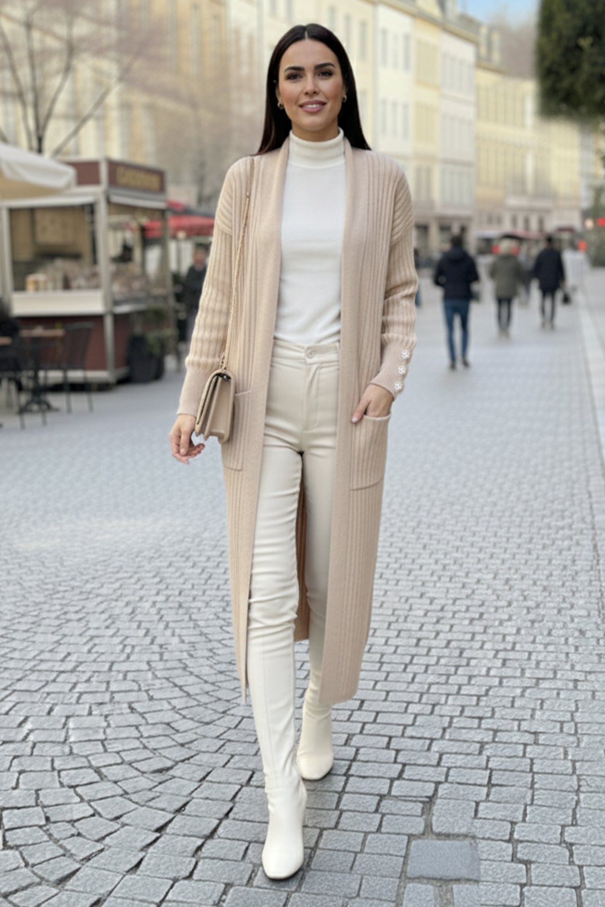 Buttoned Sleeve Ribbed Knit Cardigan by NEOMODEST