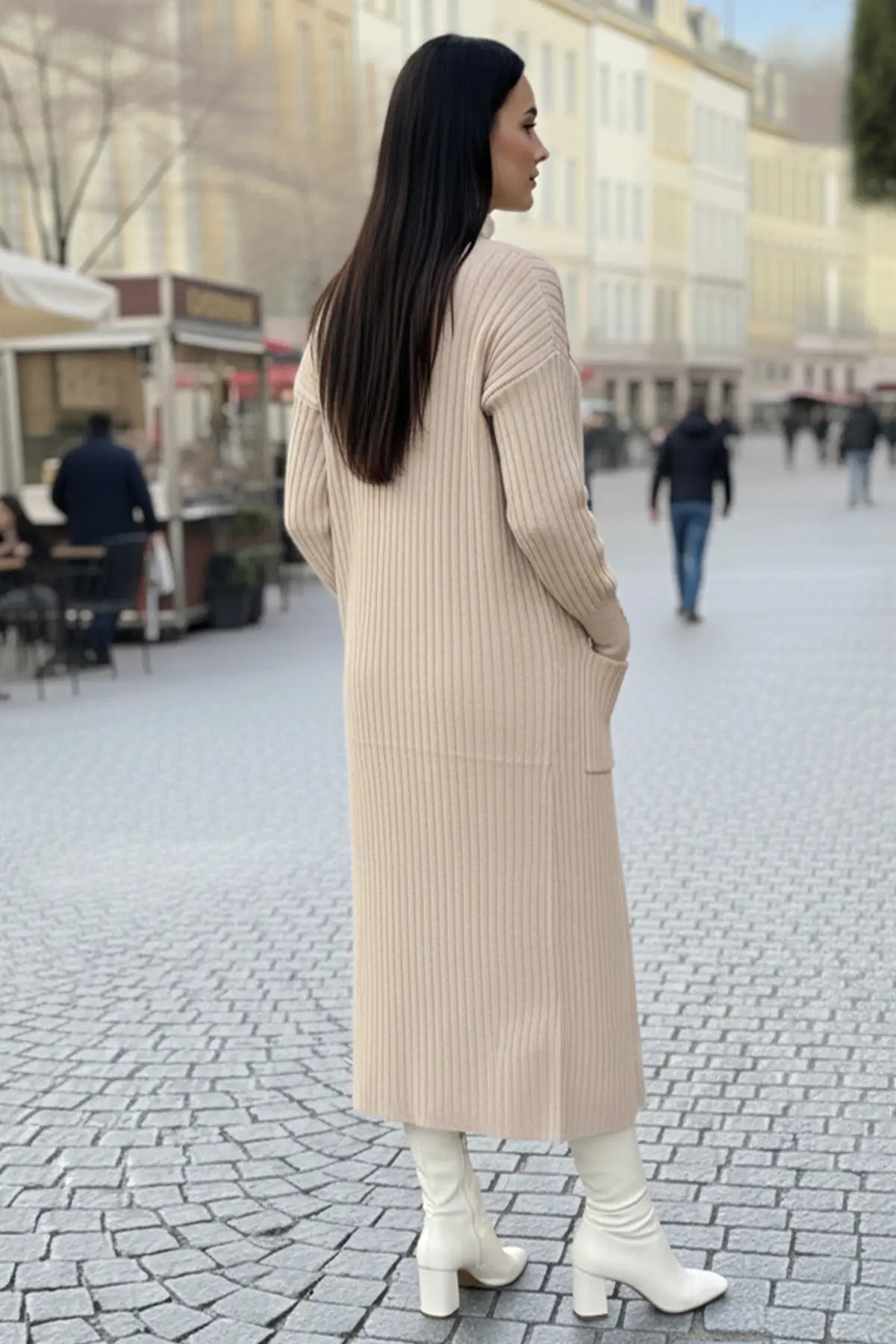 Buttoned Sleeve Ribbed Knit Cardigan, view 4