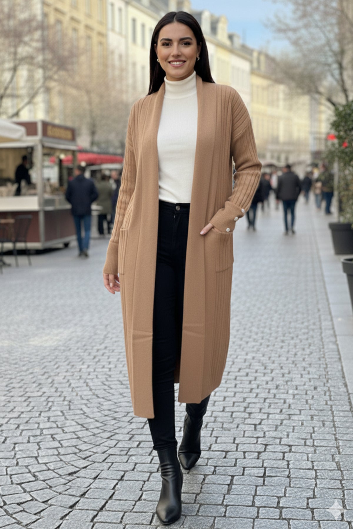 Buttoned Sleeve Ribbed Knit Cardigan by NEOMODEST