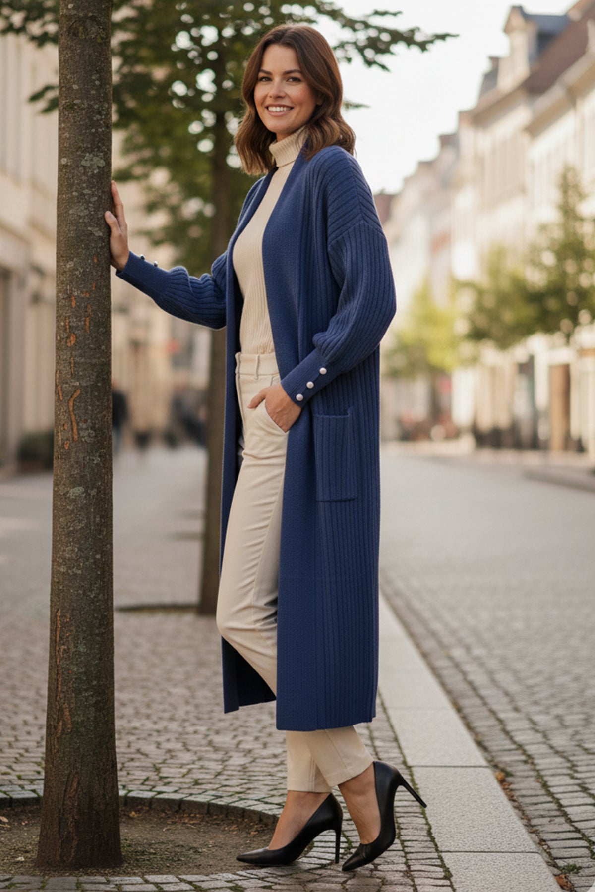 Buttoned Sleeve Ribbed Knit Cardigan by NEOMODEST