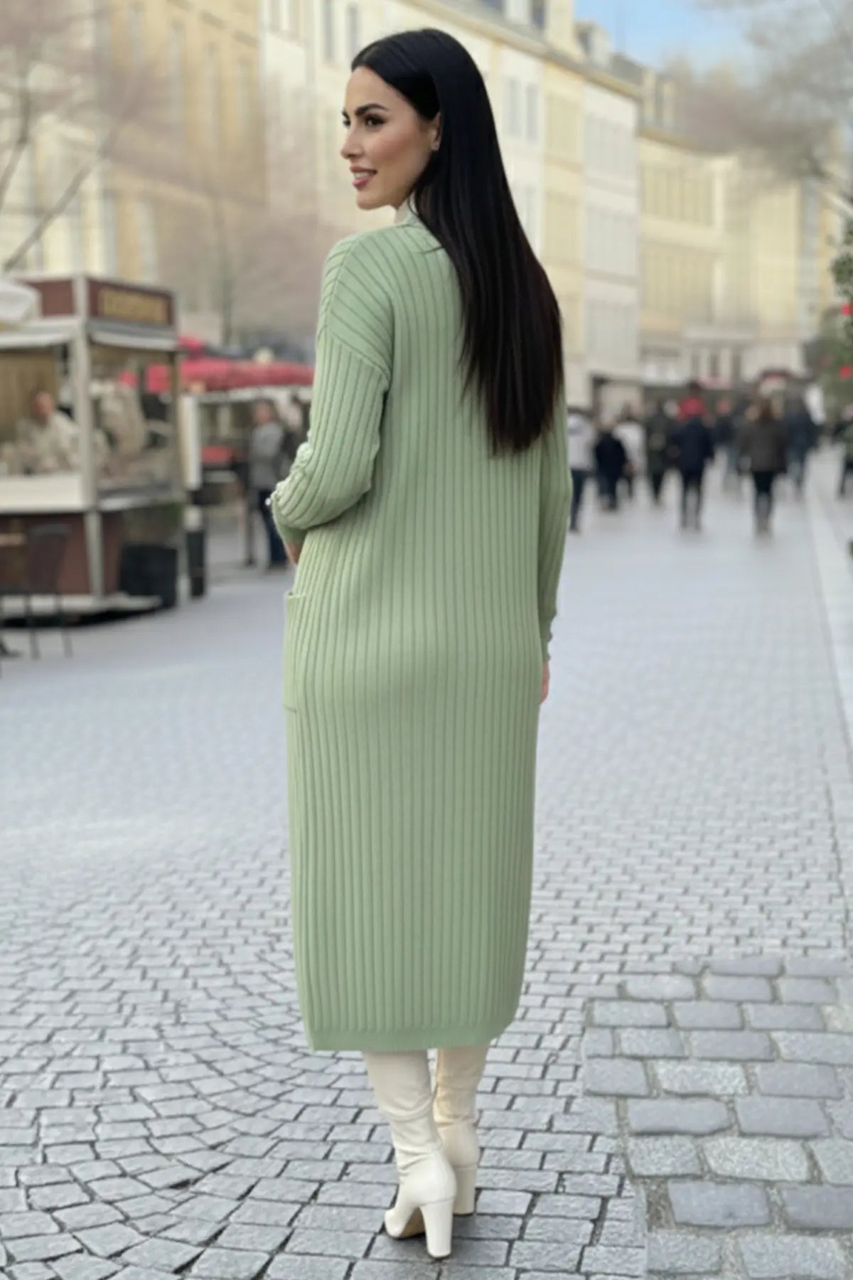 Buttoned Sleeve Ribbed Knit Cardigan, view 4