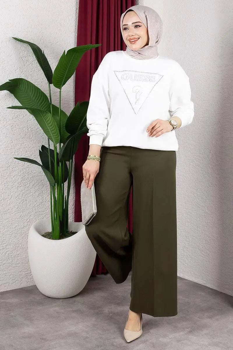 Elastic Waist Wide Leg Trousers, view 2