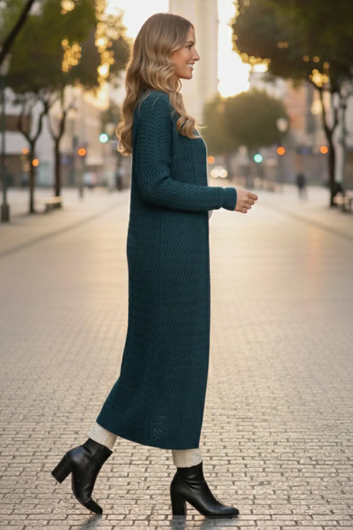 Zigzag Patterned Long Knit Cardigan, view 2