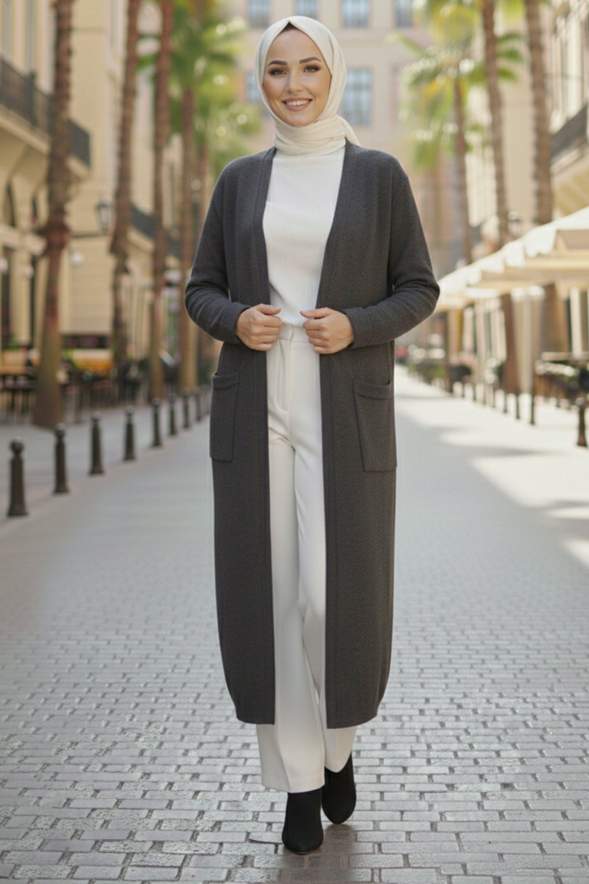 Long Knitted Cardigan With Pockets by NEOMODEST