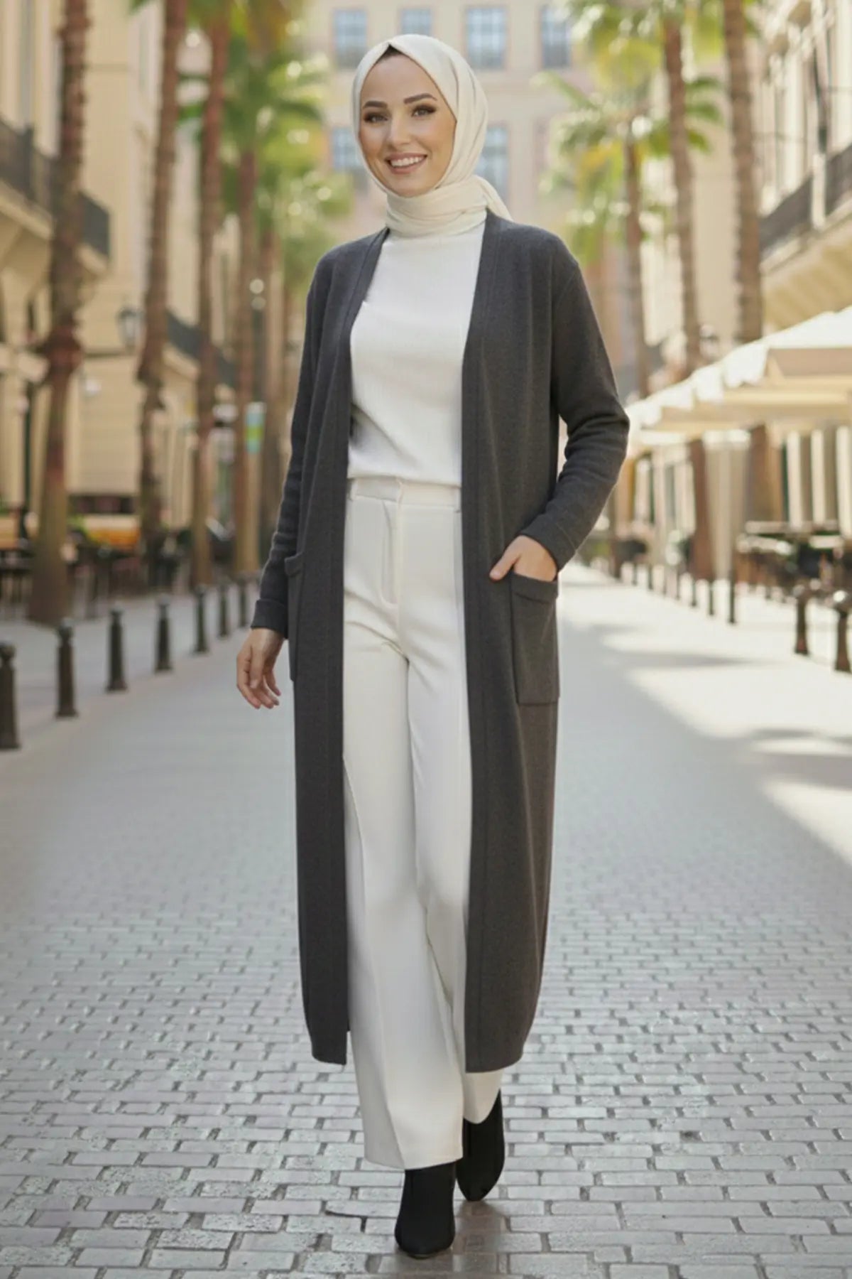 Long Knitted Cardigan With Pockets, view 2