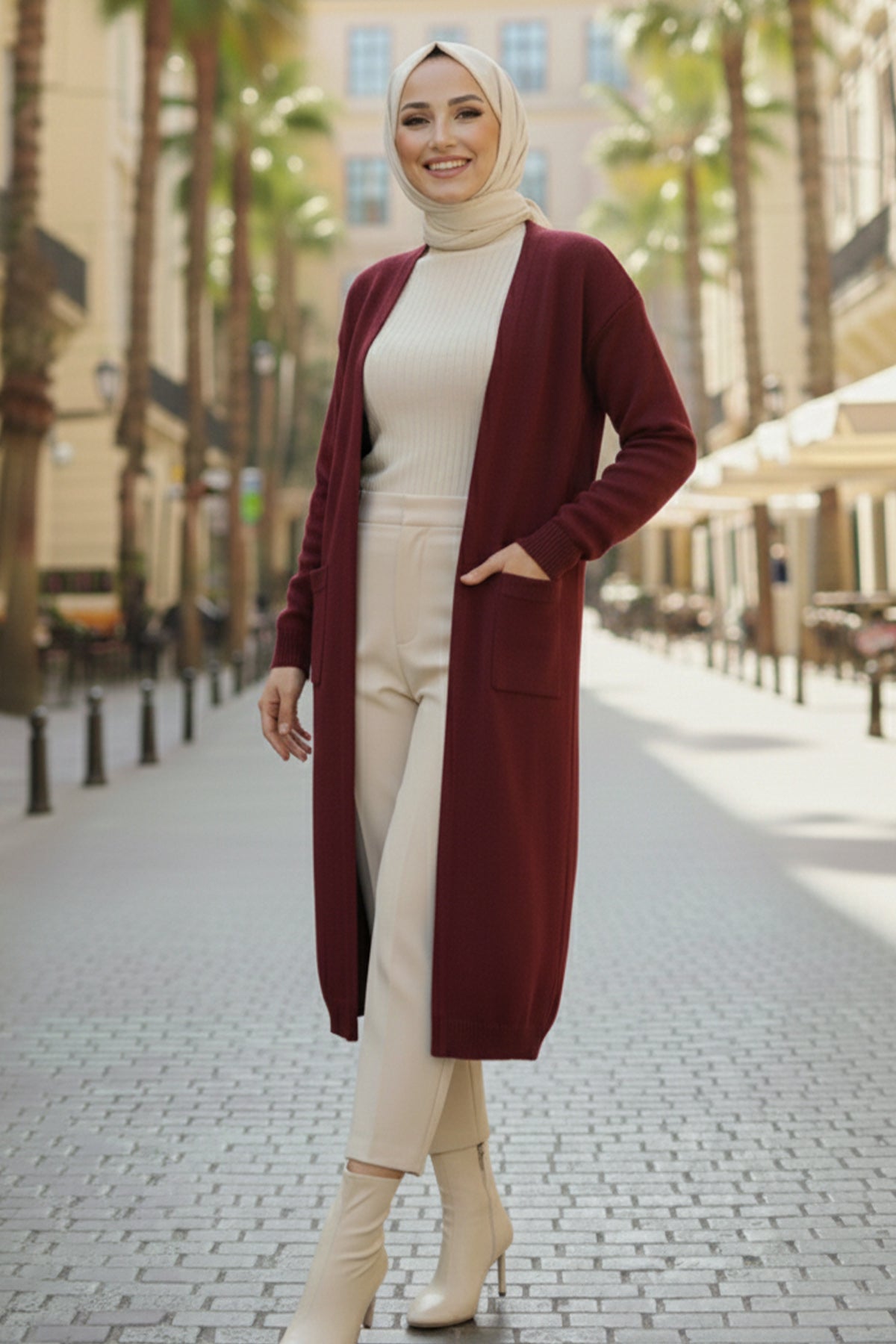 Long Knitted Cardigan With Pockets by NEOMODEST