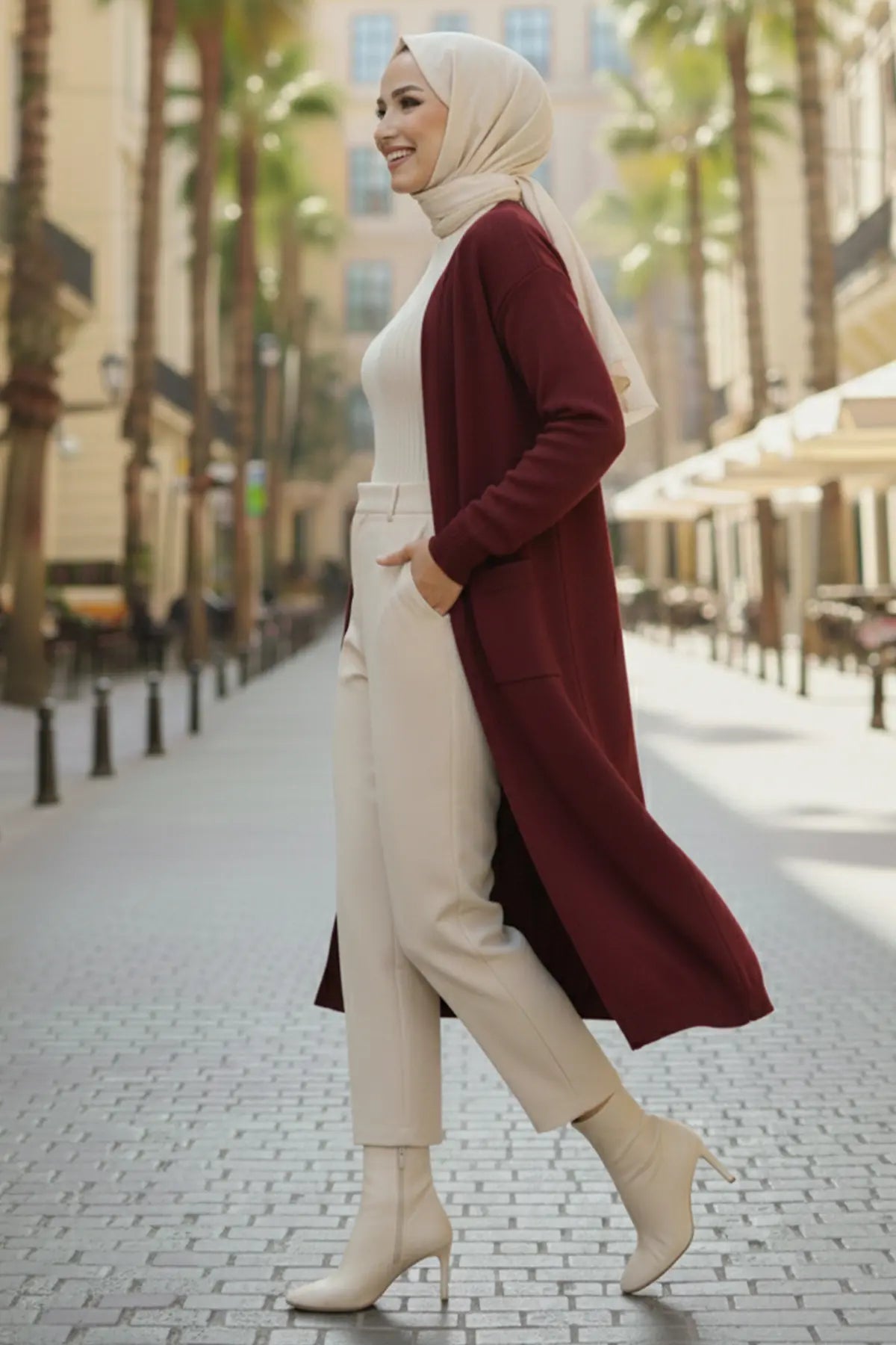 Long Knitted Cardigan With Pockets, view 2