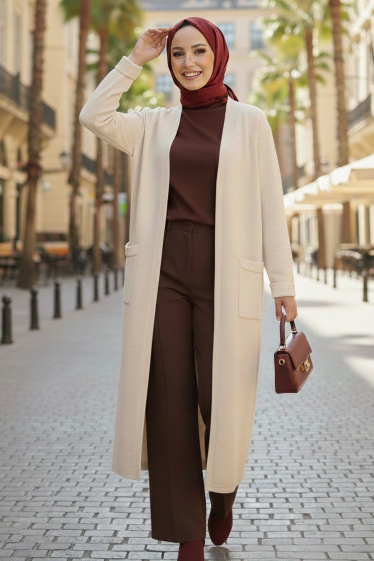 Long Knitted Cardigan With Pockets by NEOMODEST