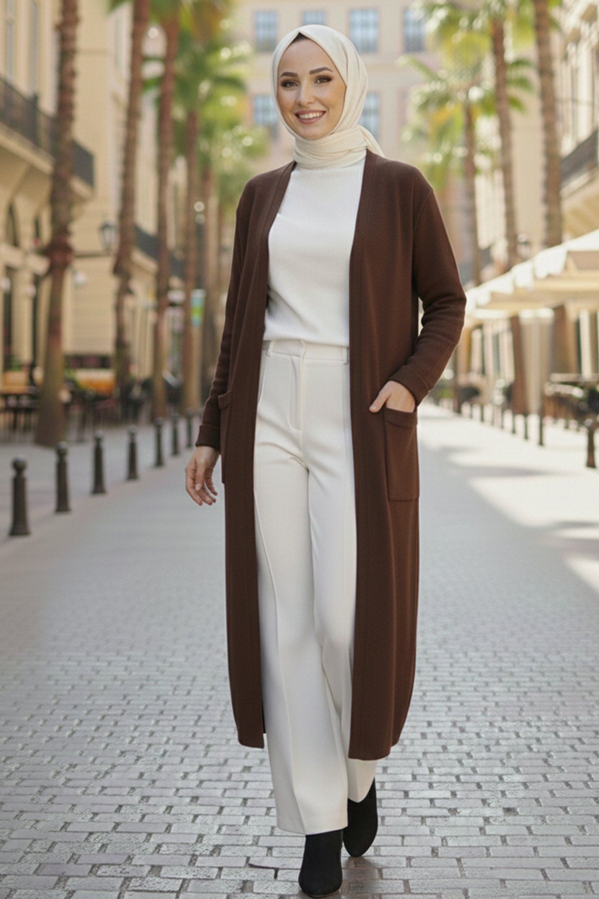 Long Knitted Cardigan With Pockets by NEOMODEST