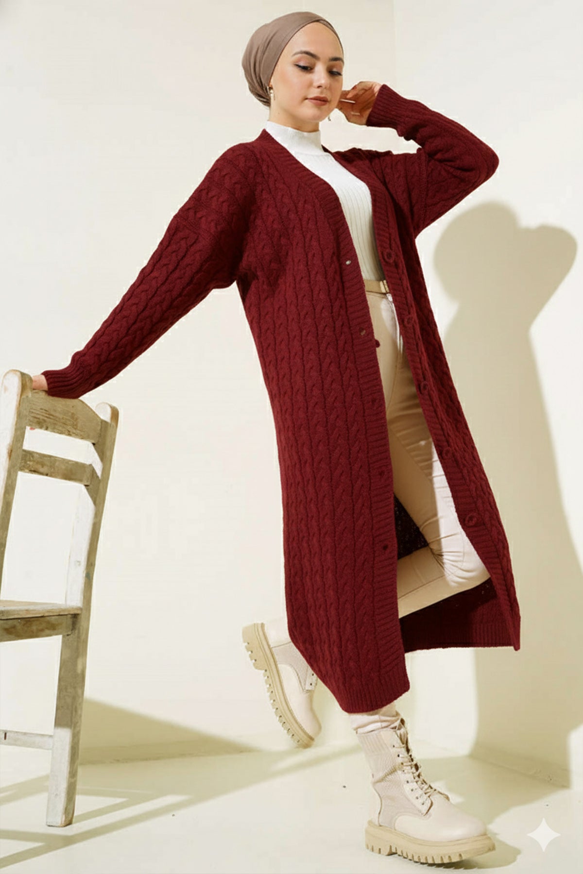 Buttoned Long Knit Cardigan by NEOMODEST