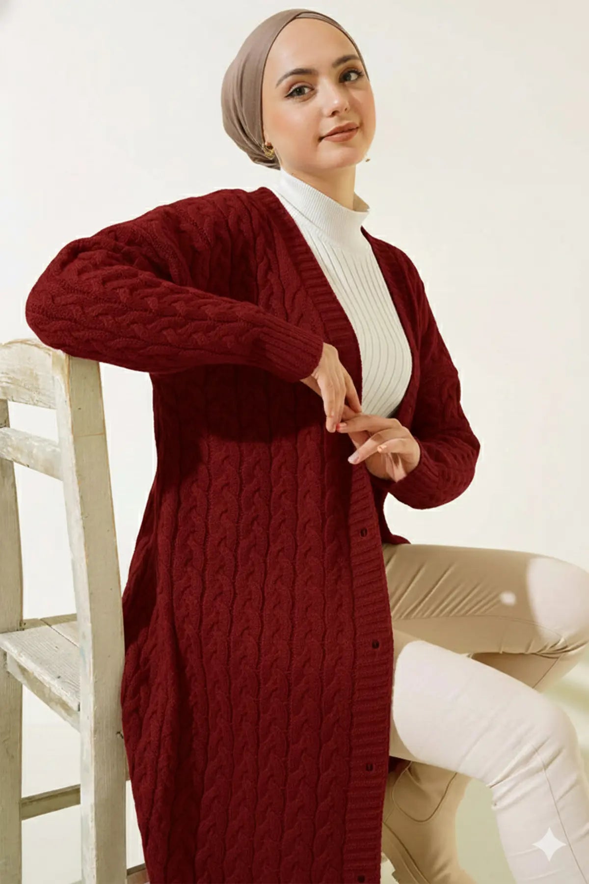 Buttoned Long Knit Cardigan, view 2