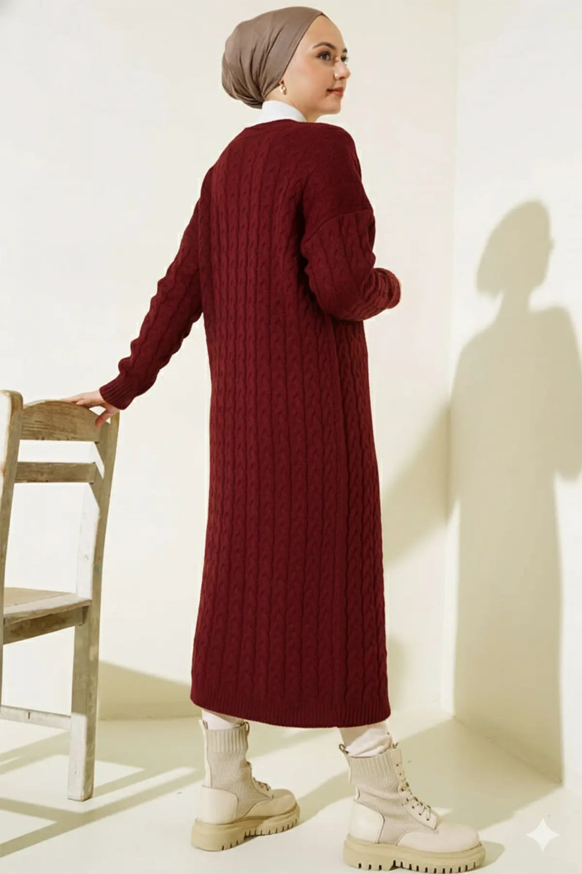 Buttoned Long Knit Cardigan, view 3