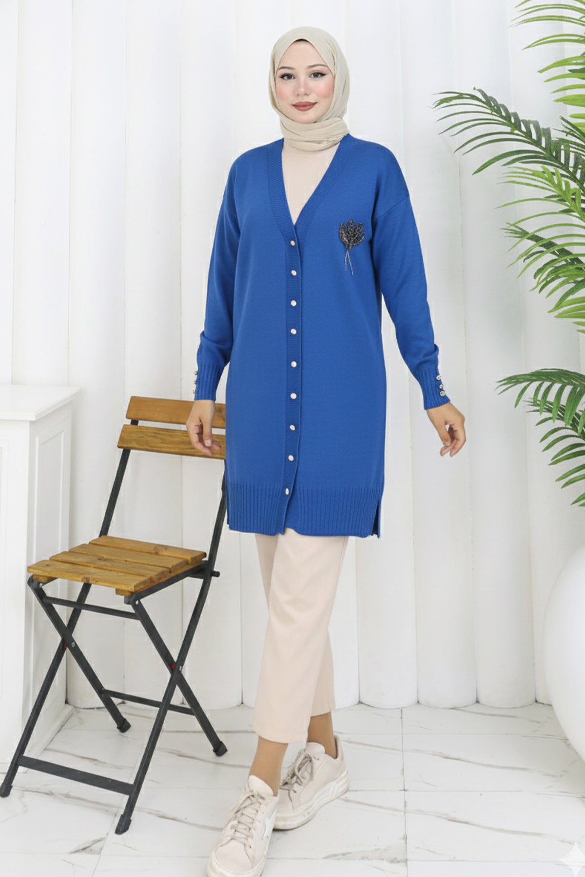 Long Mercerized Cardigan With Collar Detail by NEOMODEST