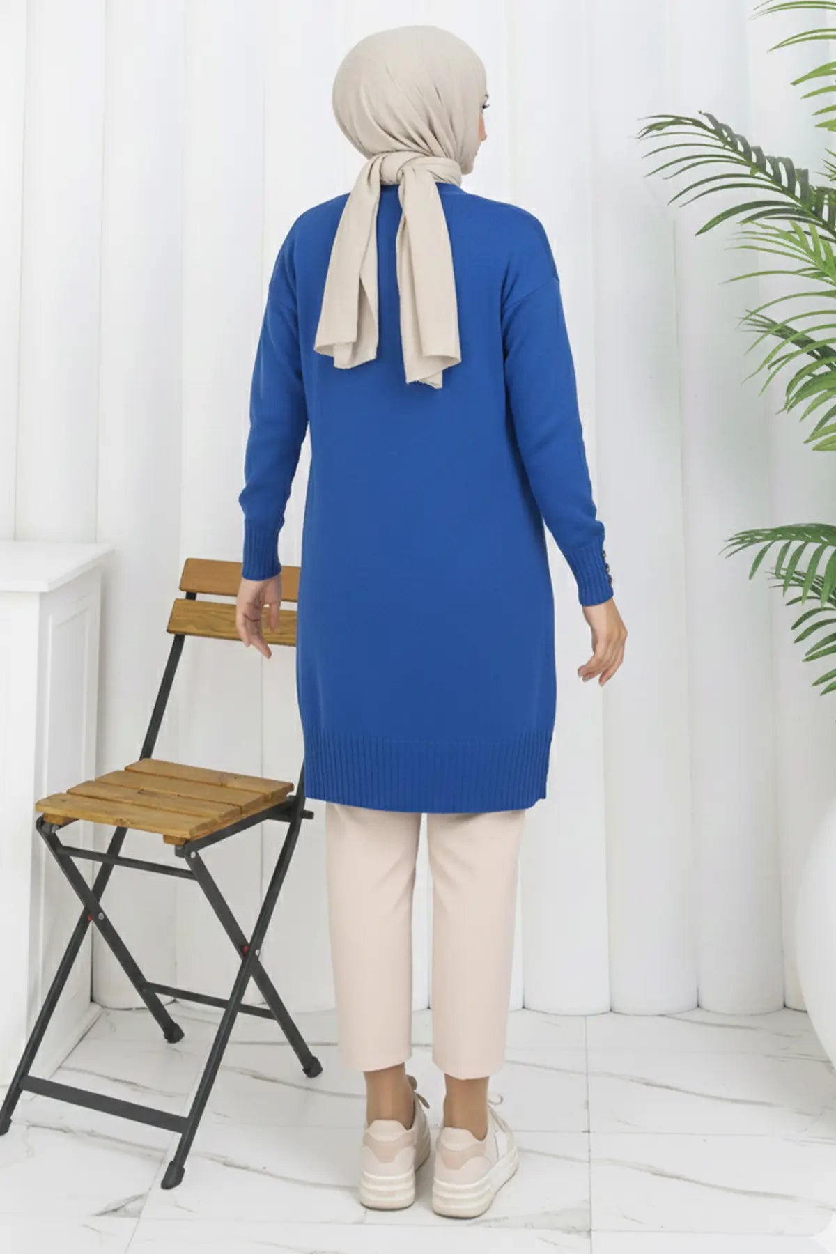 Long Mercerized Cardigan With Collar Detail, view 3