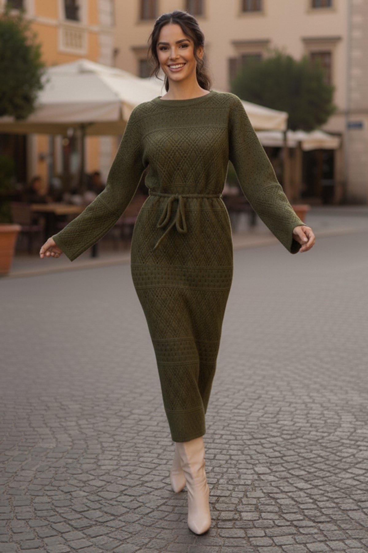Mesh Knitted Dress With Diamond Pattern by NEOMODEST