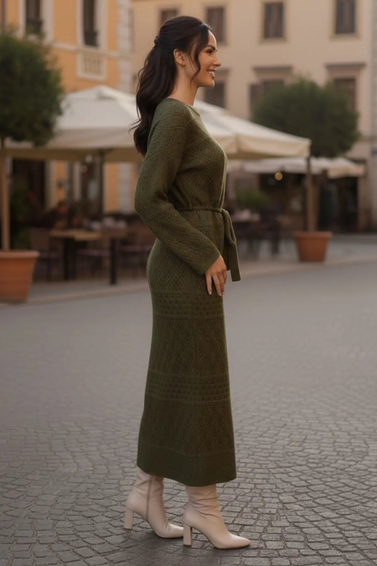 Mesh Knitted Dress With Diamond Pattern, view 3