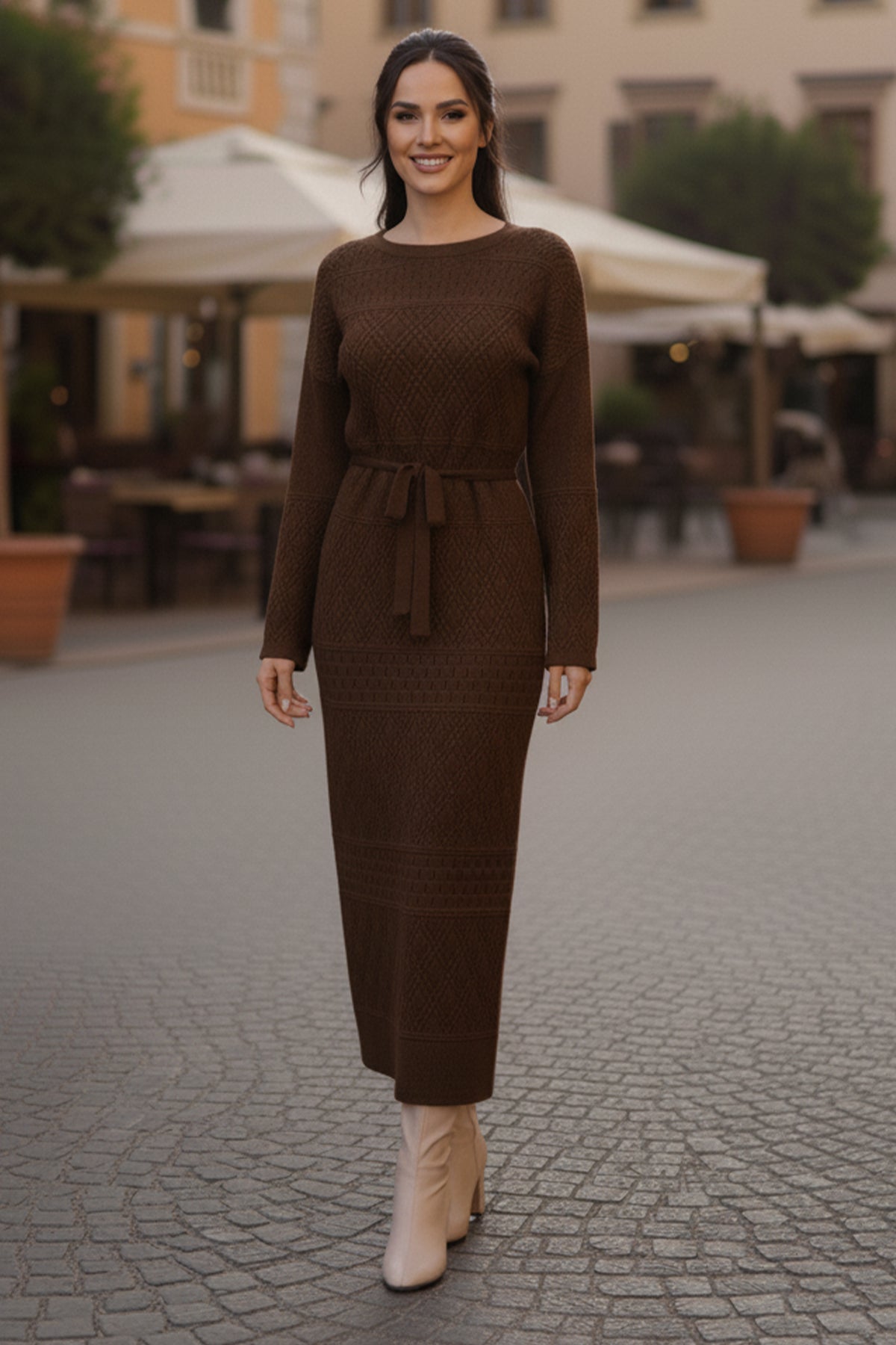Mesh Knitted Dress With Diamond Pattern by NEOMODEST