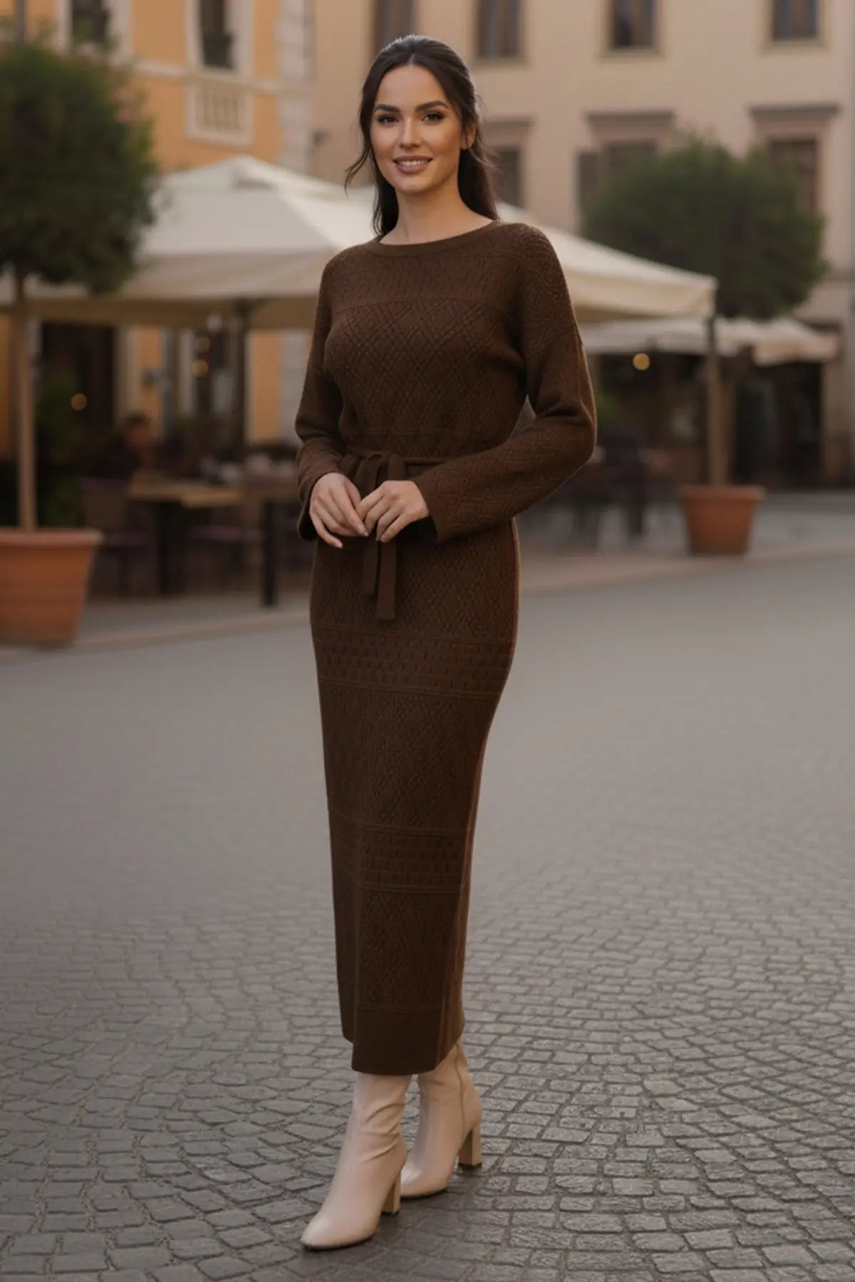 Mesh Knitted Dress With Diamond Pattern, view 2