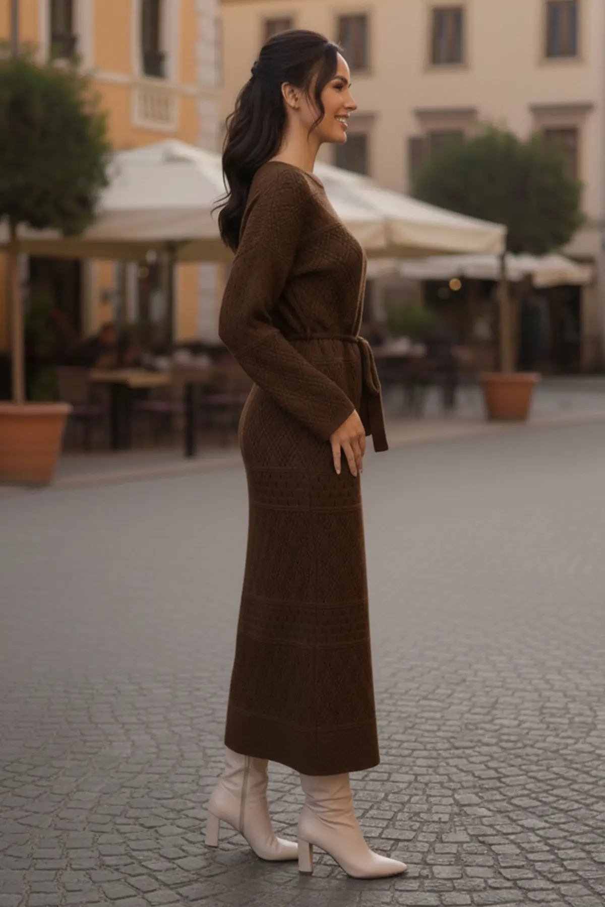 Mesh Knitted Dress With Diamond Pattern, view 3