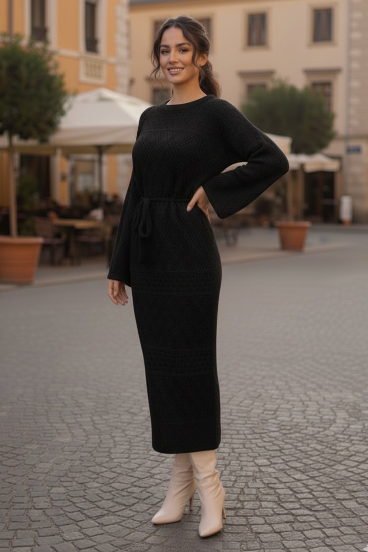 Mesh Knitted Dress With Diamond Pattern by NEOMODEST